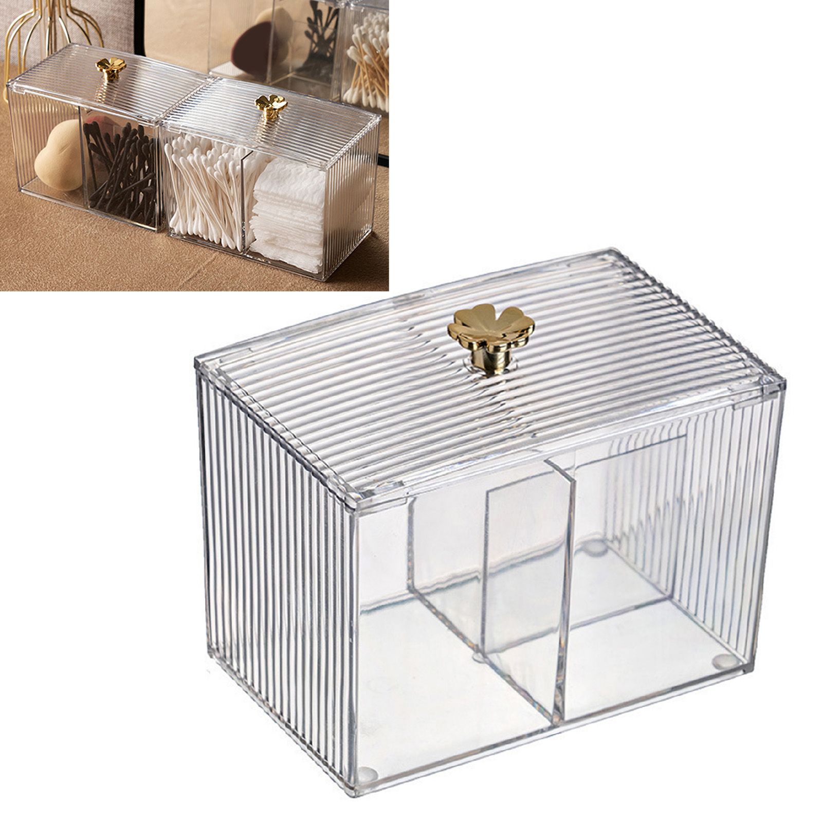 Cotton Pad Storage Box Swab Container Holder Transparent with Lid Grid for view 3