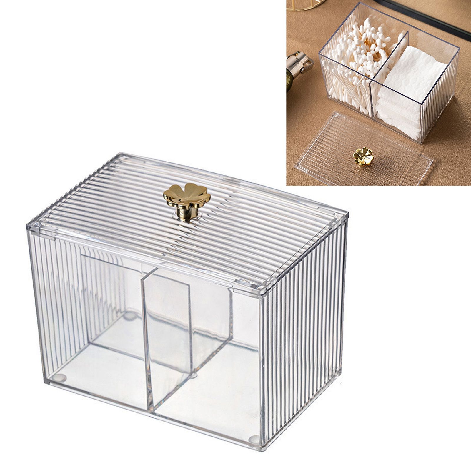 Cotton Pad Storage Box Swab Container Holder Transparent with Lid Grid for view 4