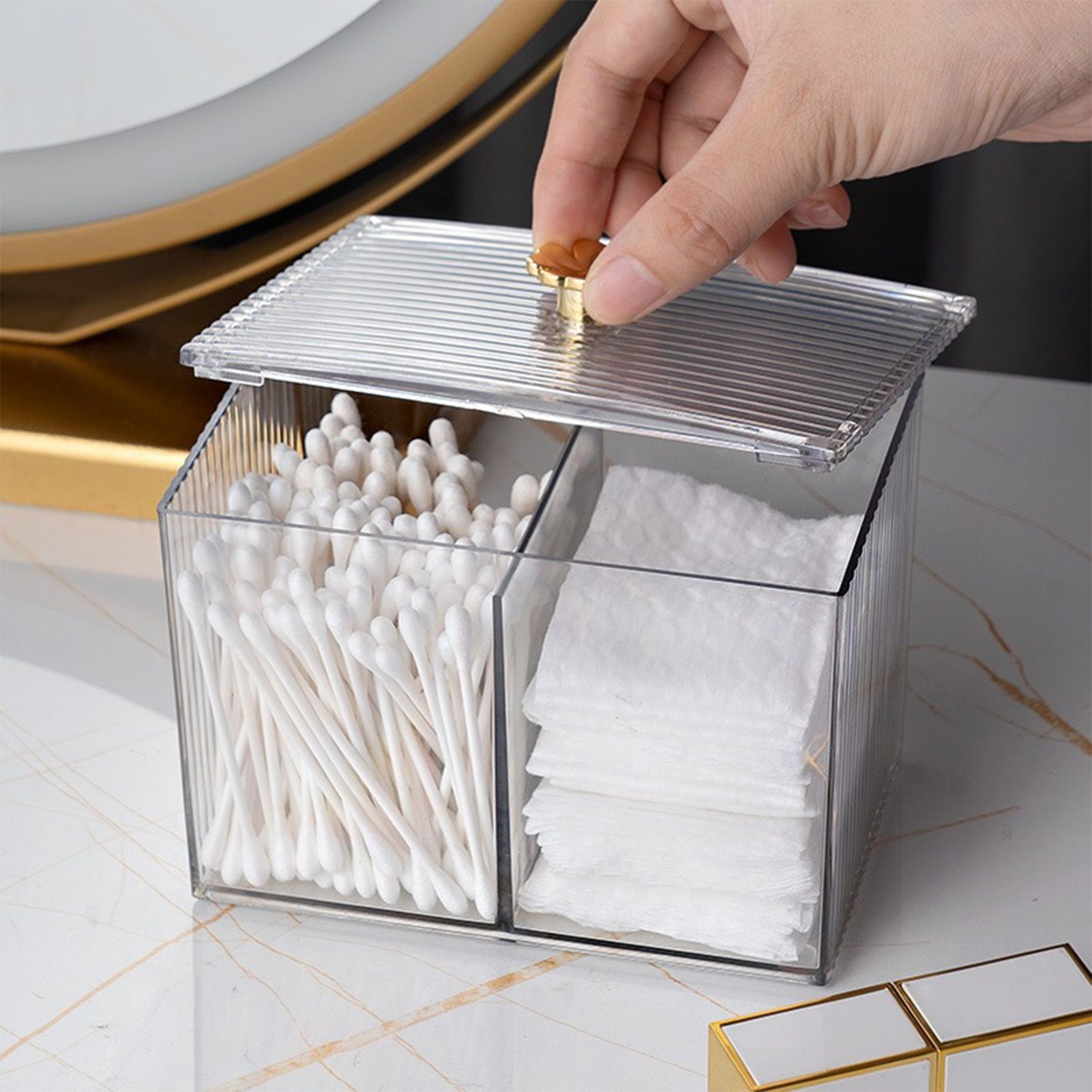 Cotton Pad Storage Box Swab Container Holder Transparent with Lid Grid for view 5