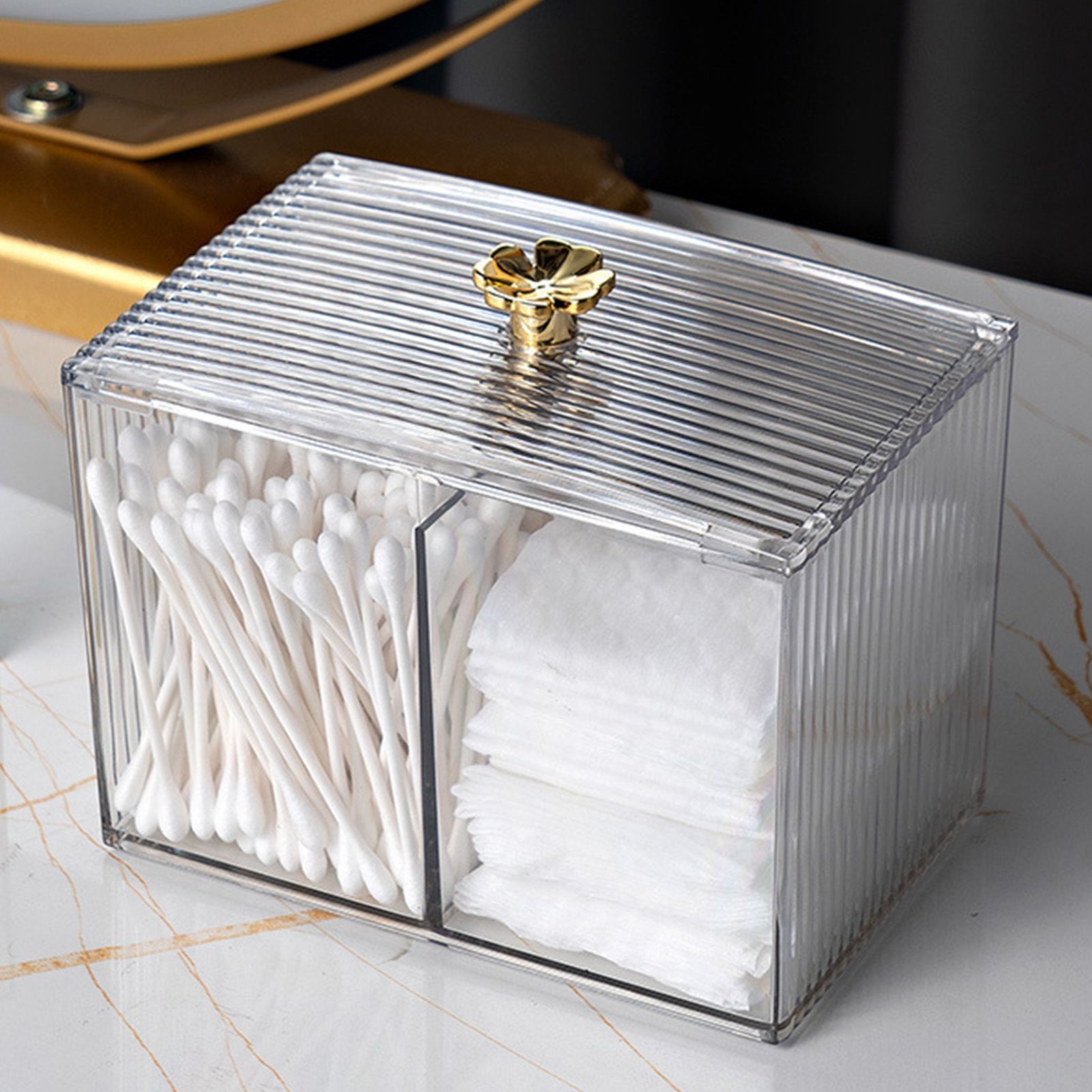 Cotton Pad Storage Box Swab Container Holder Transparent with Lid Grid for view 6