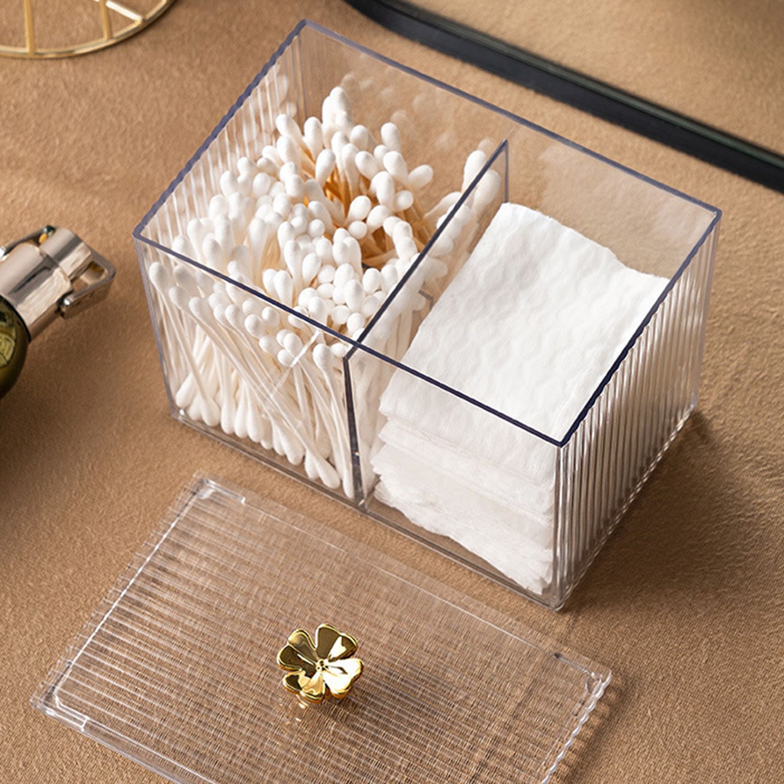Cotton Pad Storage Box Swab Container Holder Transparent with Lid Grid for view 10