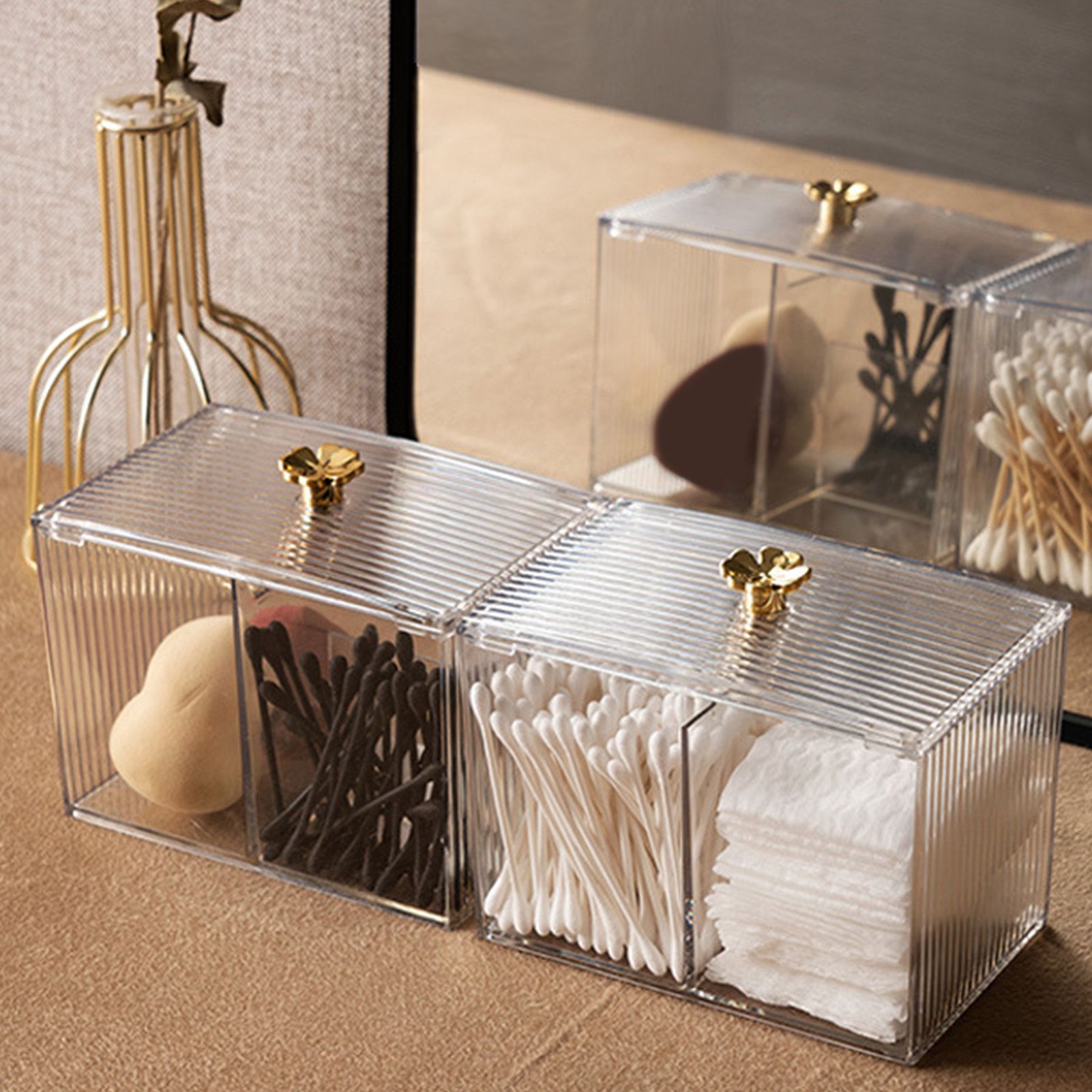 Cotton Pad Storage Box Swab Container Holder Transparent with Lid Grid for view 11