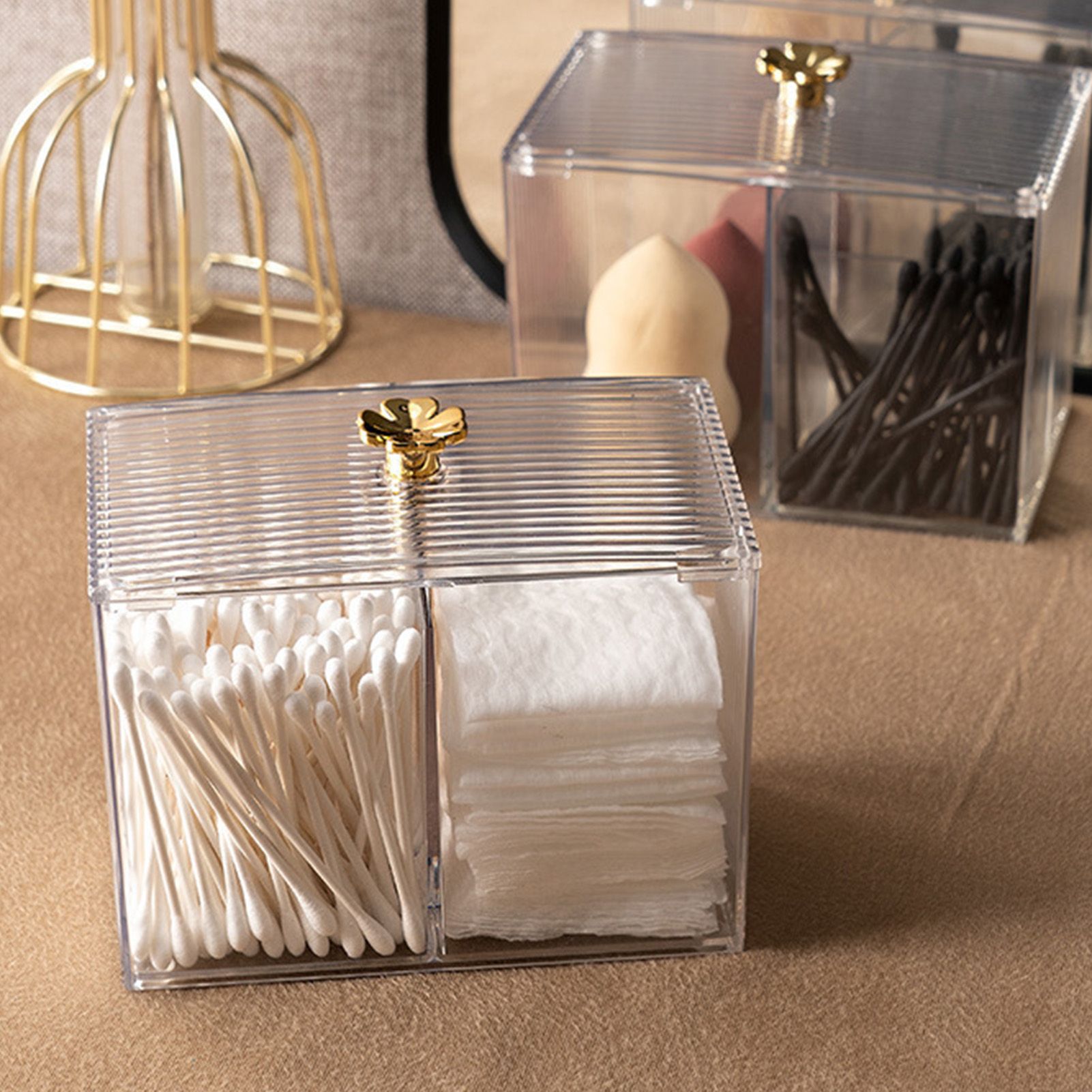 Cotton Pad Storage Box Swab Container Holder Transparent with Lid Grid for view 12