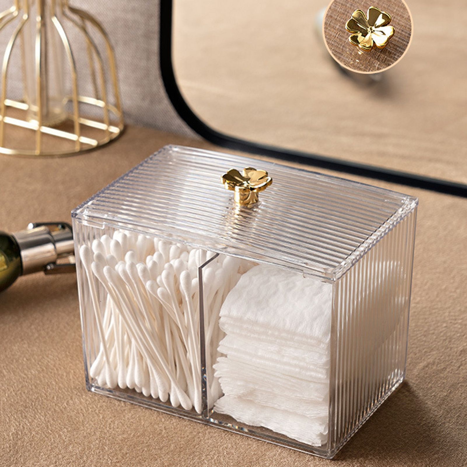 Cotton Pad Storage Box Swab Container Holder Transparent with Lid Grid for view 13
