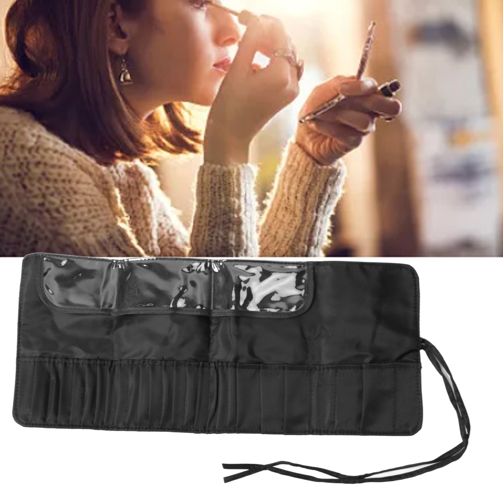 Makeup Brush Case 26 Holes Cosmetic Tool Storage Bag Black Large Capacity view 11