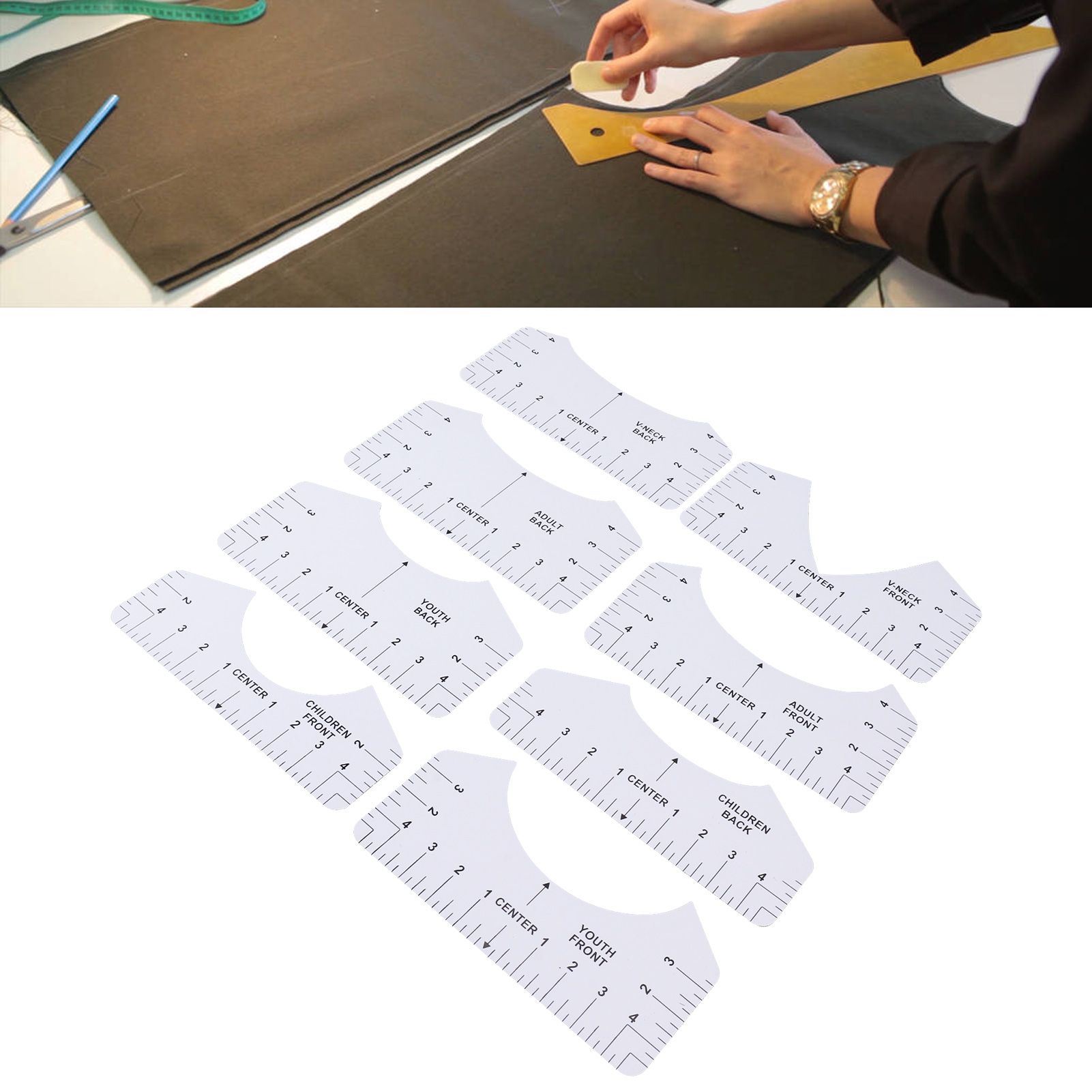 8PCS T Shirt Ruler Guide PVC Clothing Centering Design T Shirt Alignment Tool view 11
