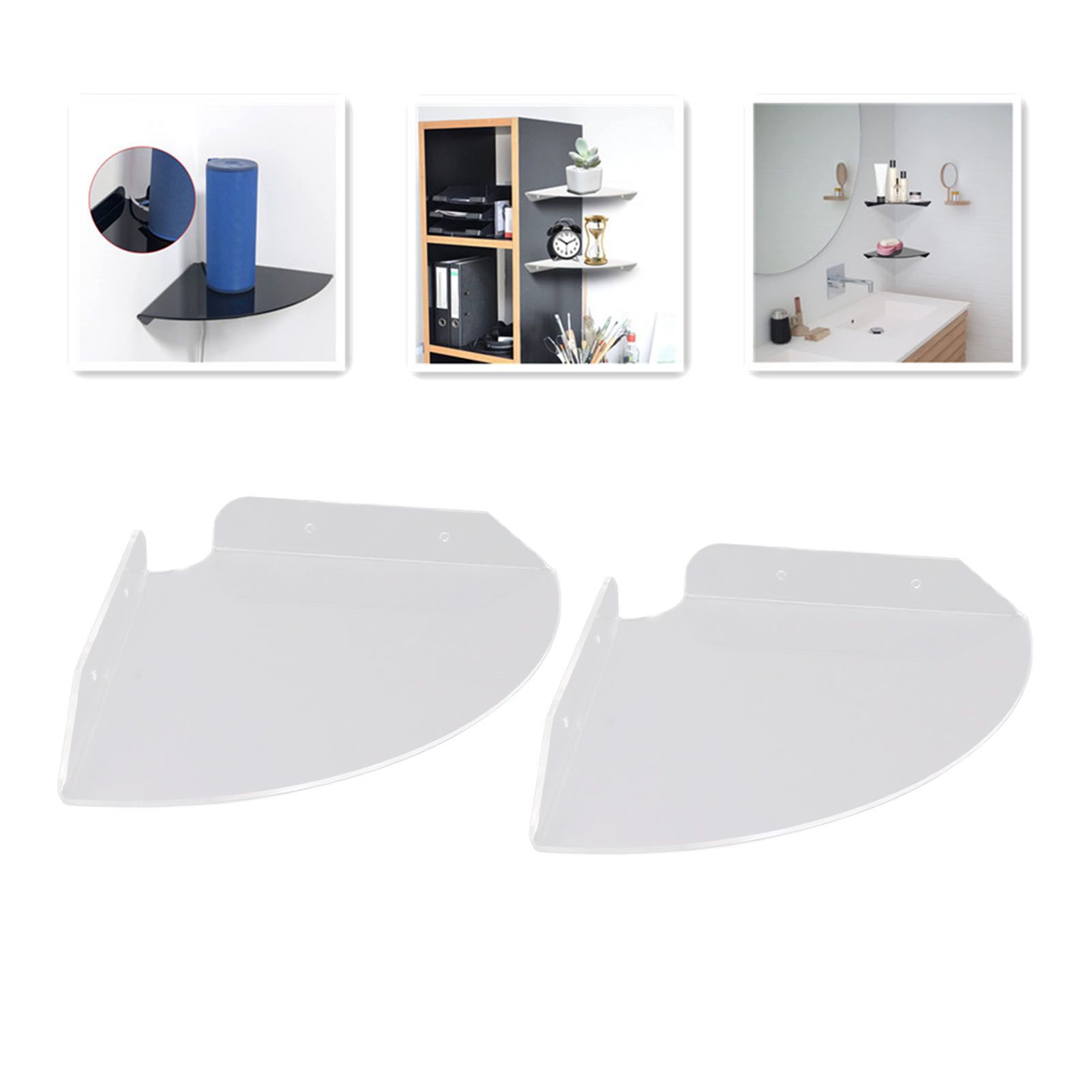 2pcs Wall Mount Floating Corner Shelves Quarter Round Hanging Corner Shelves view 11
