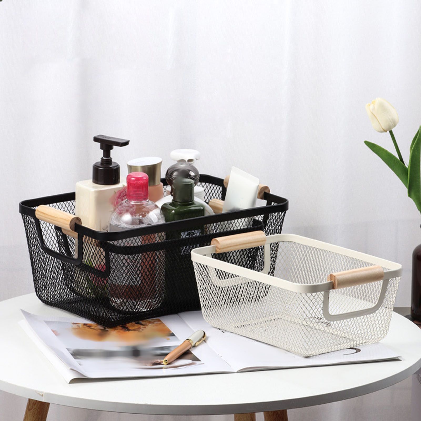 3pcs Metal Wire Storage Basket Large Capacity Decorative Sturdy Iron Art view 11