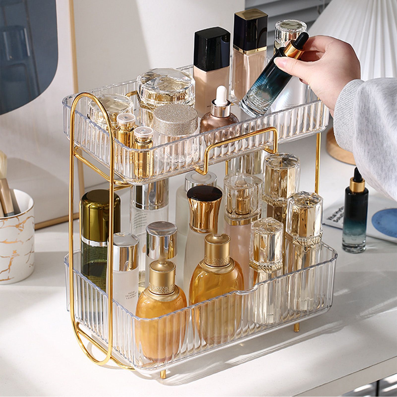 Makeup Organizer 2 Tier Bathroom Countertop Organizer Large Capacity Cosmetic view 6