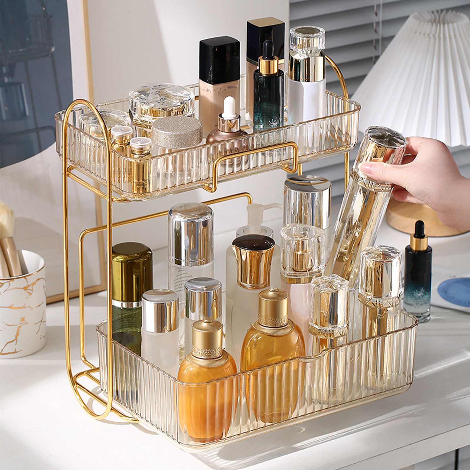 Makeup Organizer 2 Tier Bathroom Countertop Organizer Large Capacity Cosmetic view 5