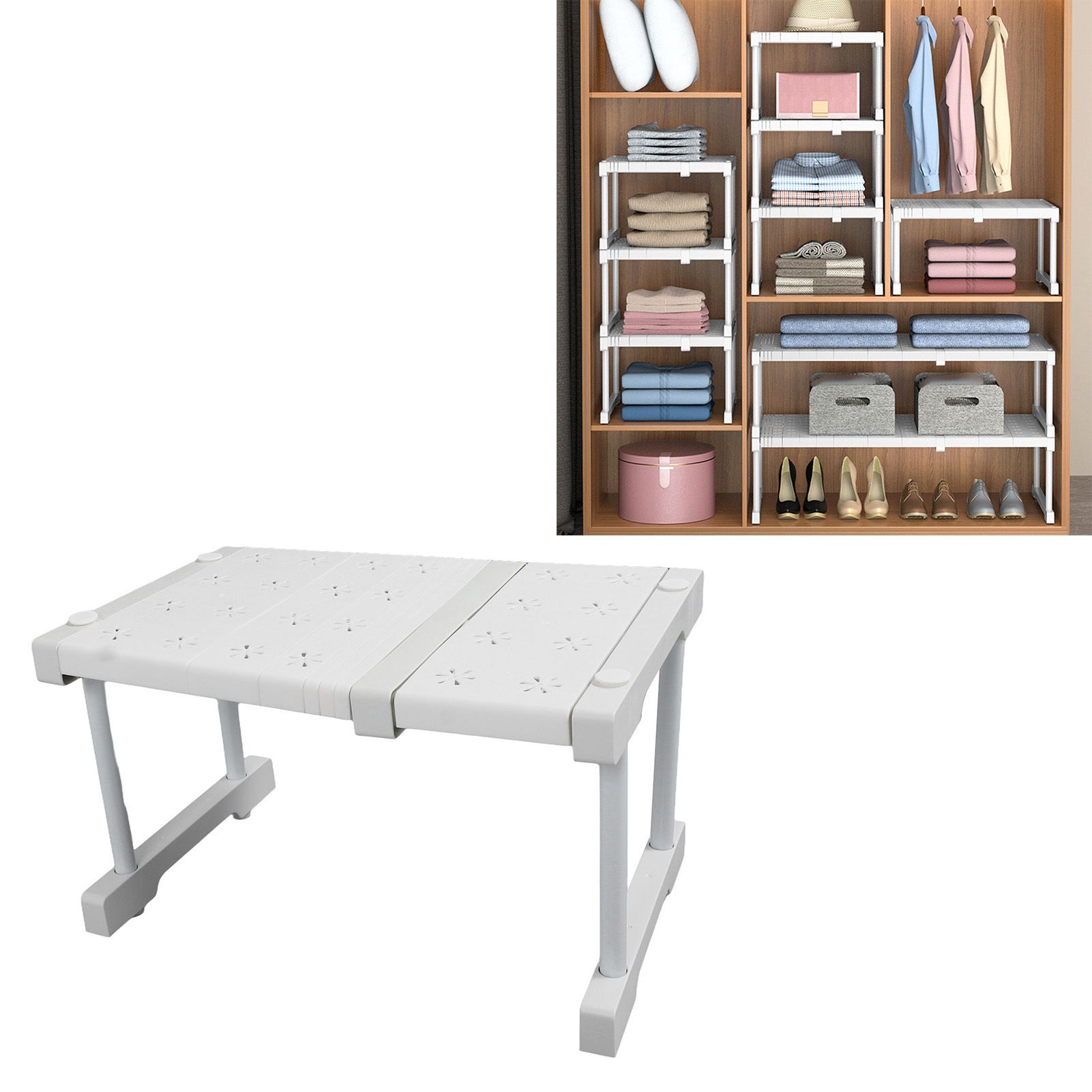 Expandable Closet Shelf Organizer Adjustable Space Saving Wardrobe Sink view 12