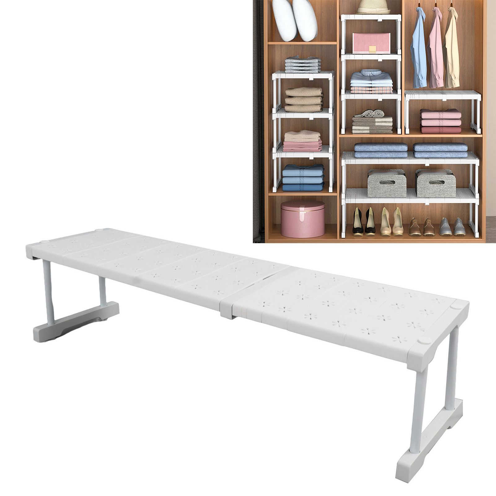 Expandable Closet Shelf Organizer Adjustable Space Saving Wardrobe Sink view 12