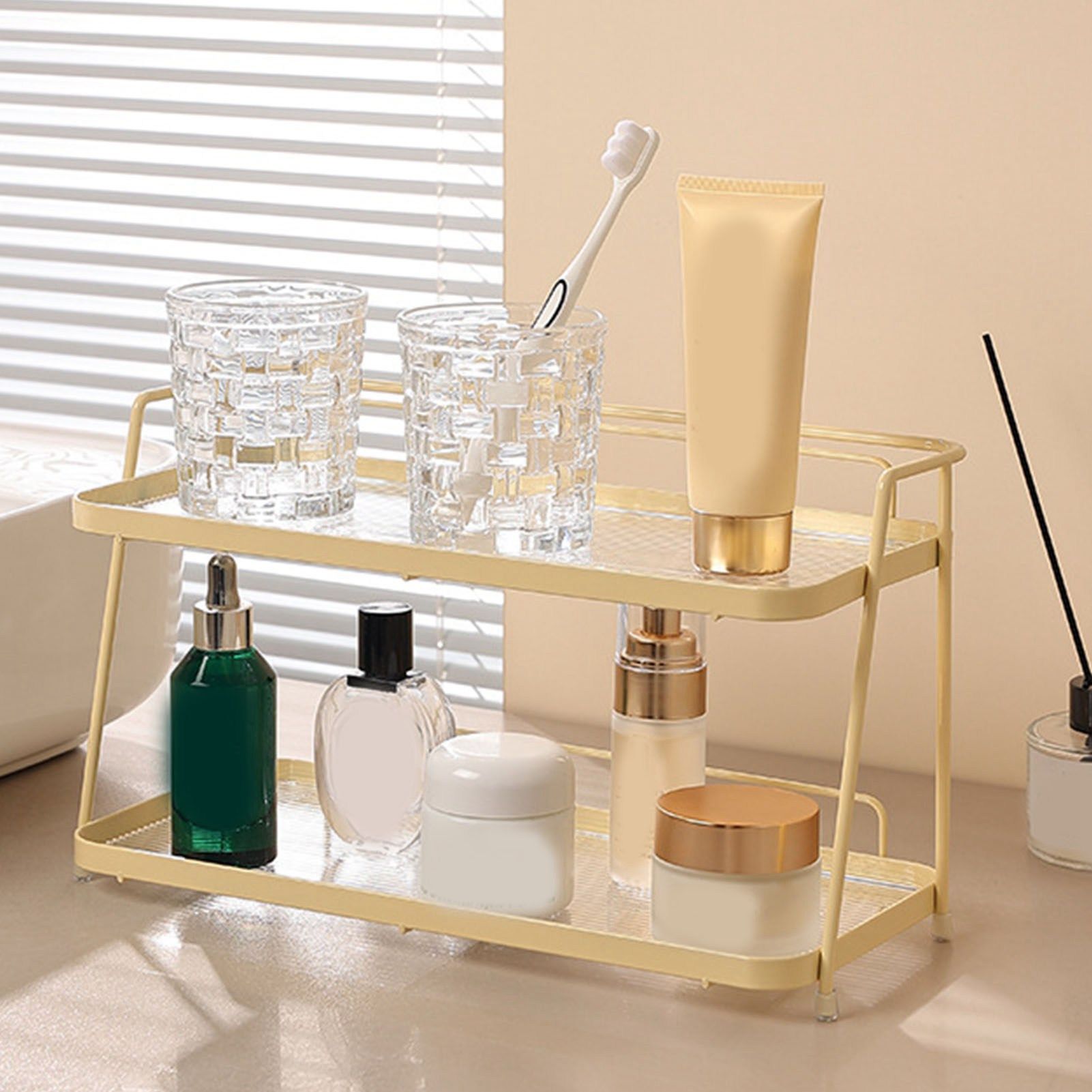 2 Tier Bathroom Countertop Organizer Counter Standing Rack Cosmetic Holder view 7