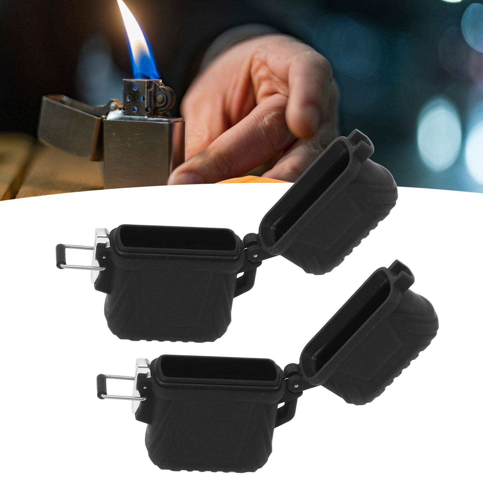 2 PCS Waterproof Lighter Case Plastic Black Sealed Pocket Lighter Container view 11