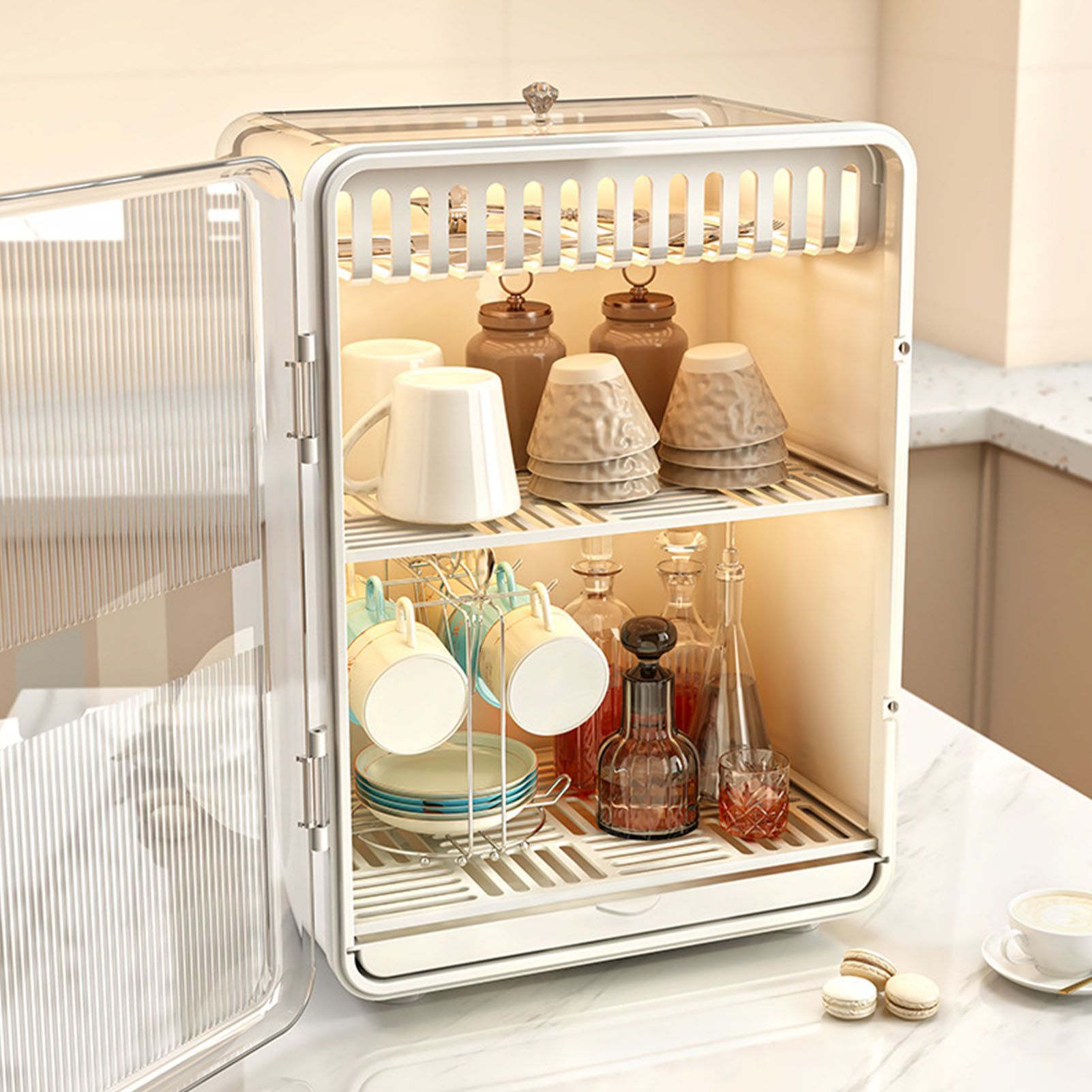 Dustproof Cup Organizer Tea Set Storage Box Household Transparent Desktop view 2