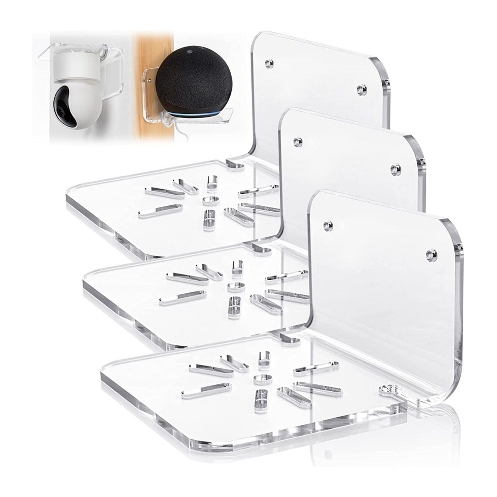 3pcs Acrylic Small Wall Shelf Floating Shelf for Security Cameras Clear Wall view 12