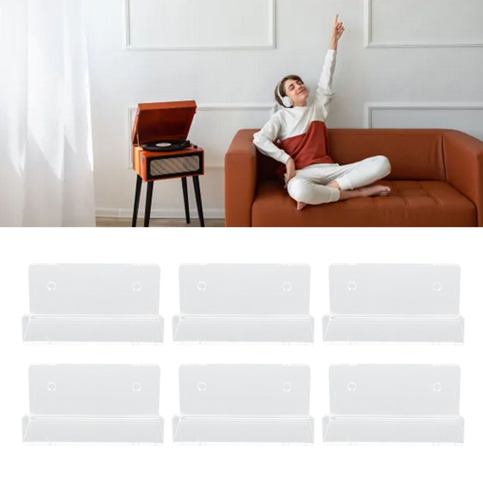 6Pcs Wall Mount Vinyl Record Shelf Clear Clear Acrylic Record CD Storage Rack view 11