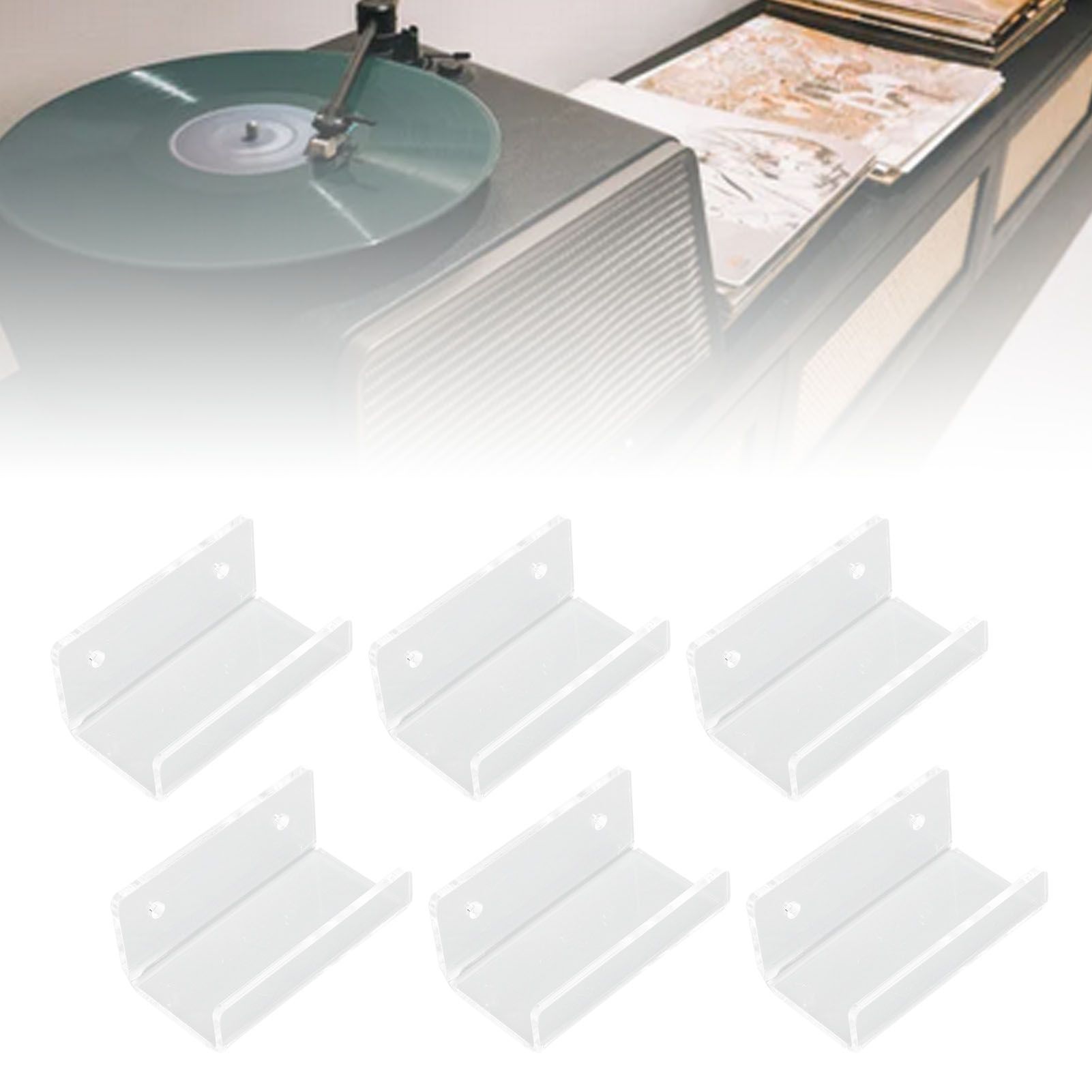 6Pcs Wall Mount Vinyl Record Shelf Clear Clear Acrylic Record CD Storage Rack view 12