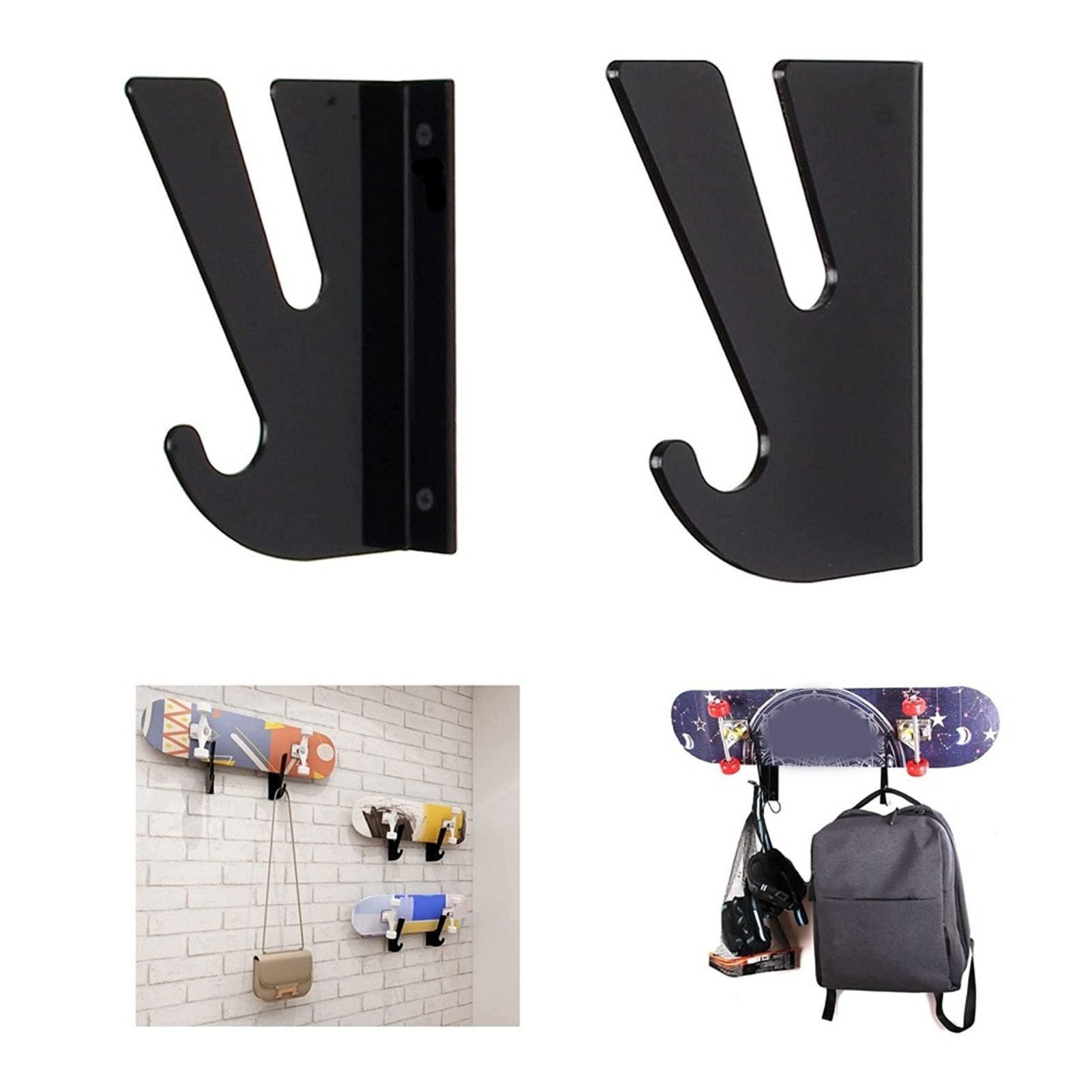 2 Pcs Acrylic Skateboard Rack Wall Mount Skateboard Storage Rack Load Bearing view 12