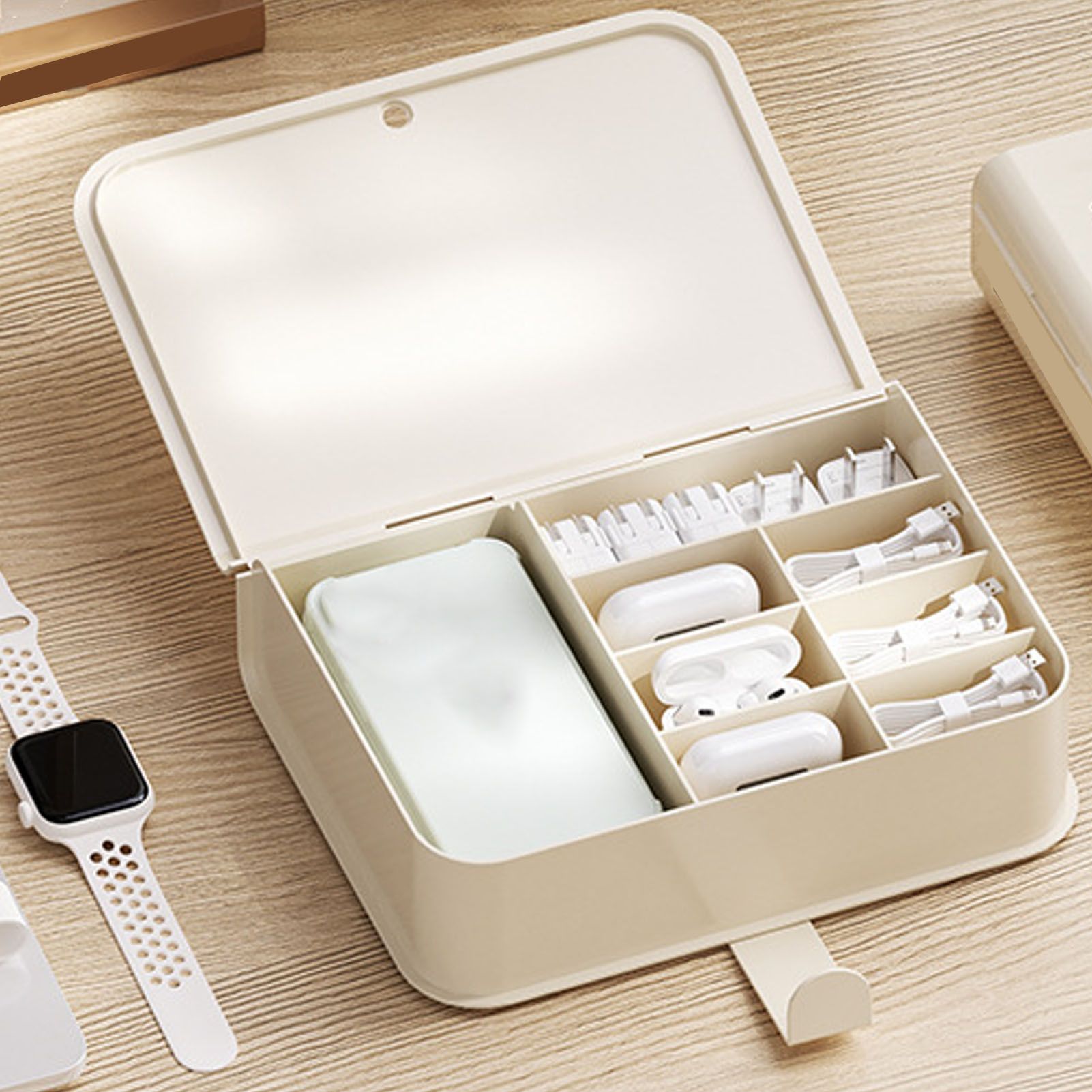 Desktop Storage Box Multi Compartments Plastic Simple Data Cable Organizer Box view 5
