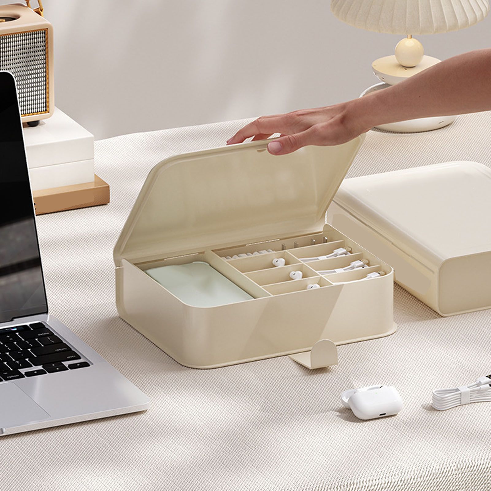 Desktop Storage Box Multi Compartments Plastic Simple Data Cable Organizer Box view 6