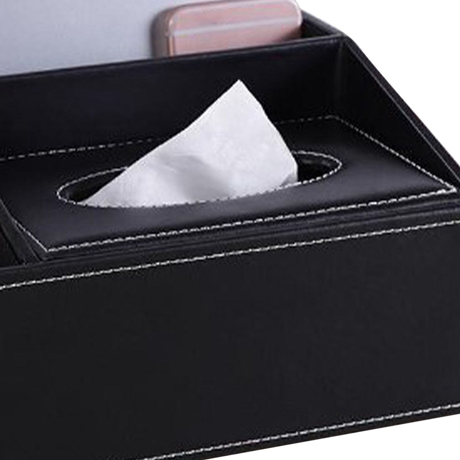Multifunction Tissue Box Black Multiple Compartments Durable PU Leather view 8