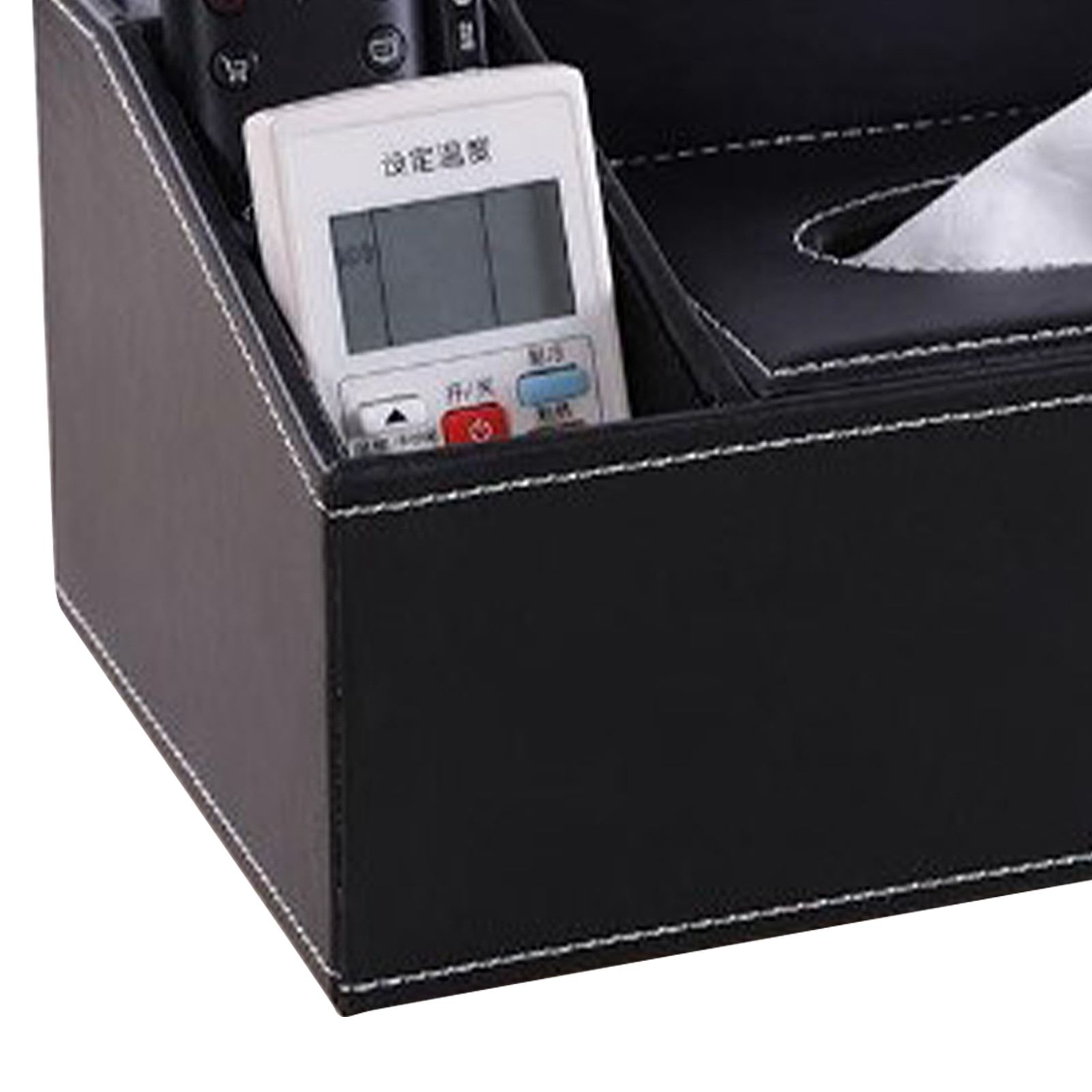 Multifunction Tissue Box Black Multiple Compartments Durable PU Leather view 9
