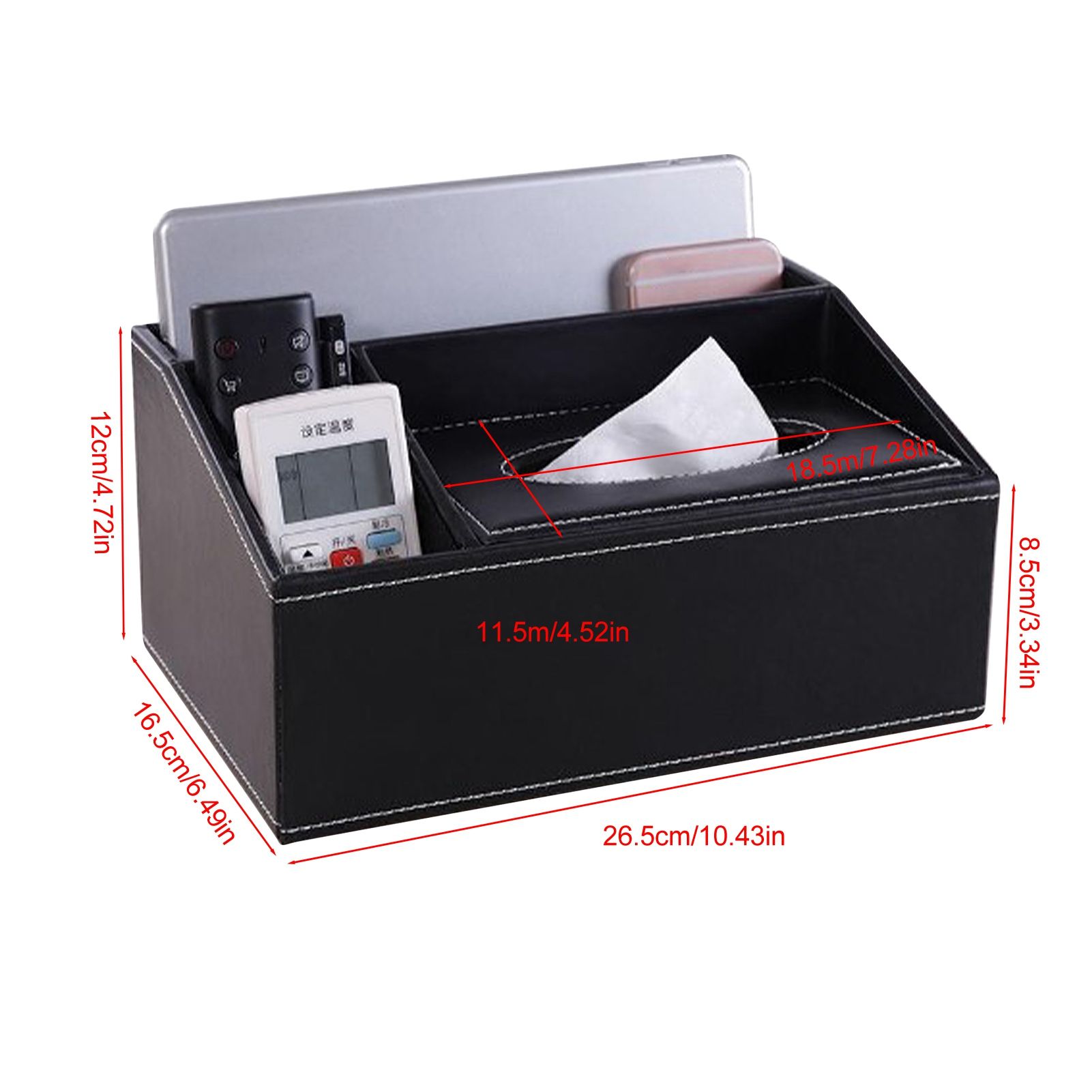 Multifunction Tissue Box Black Multiple Compartments Durable PU Leather view 10