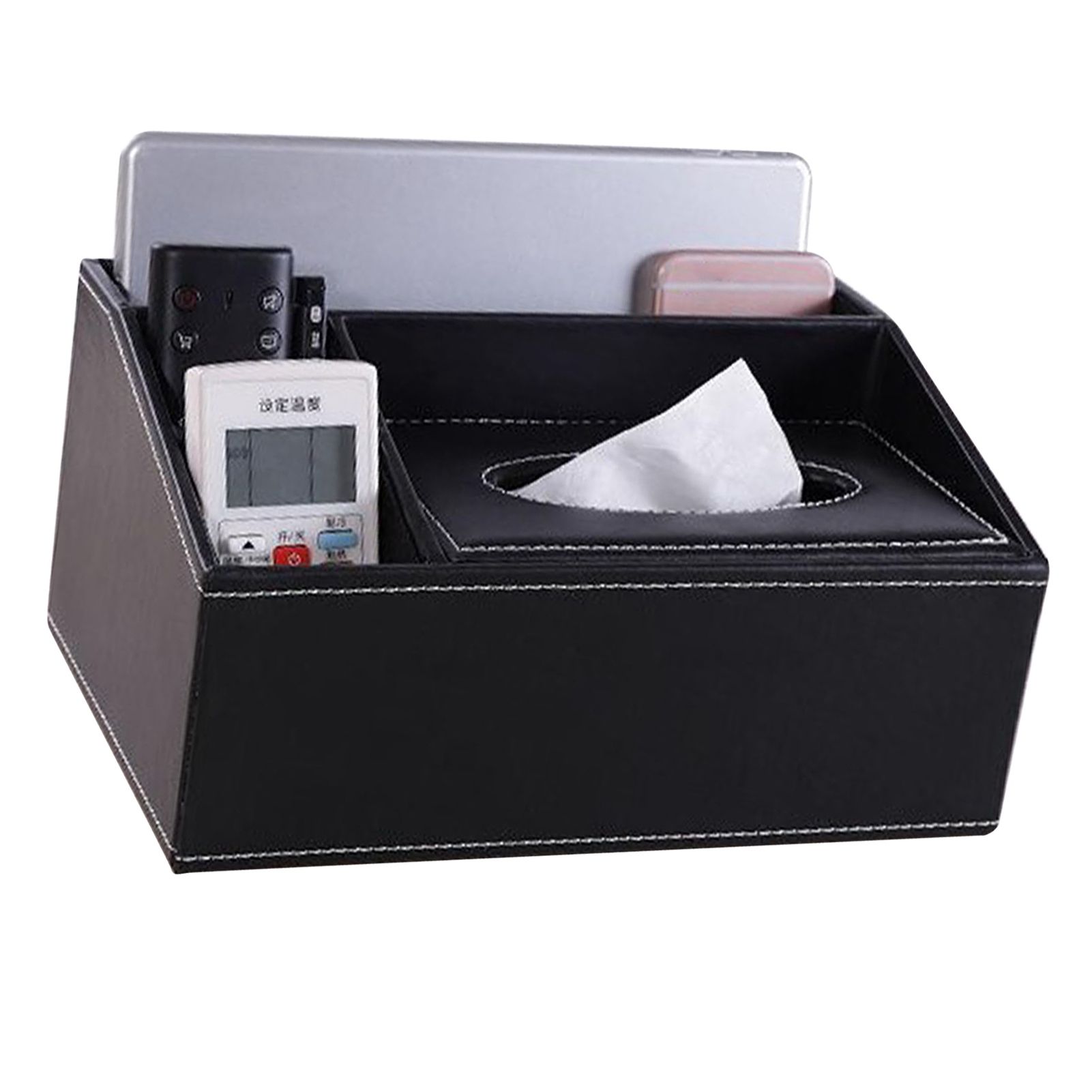 Multifunction Tissue Box Black Multiple Compartments Durable PU Leather view 11