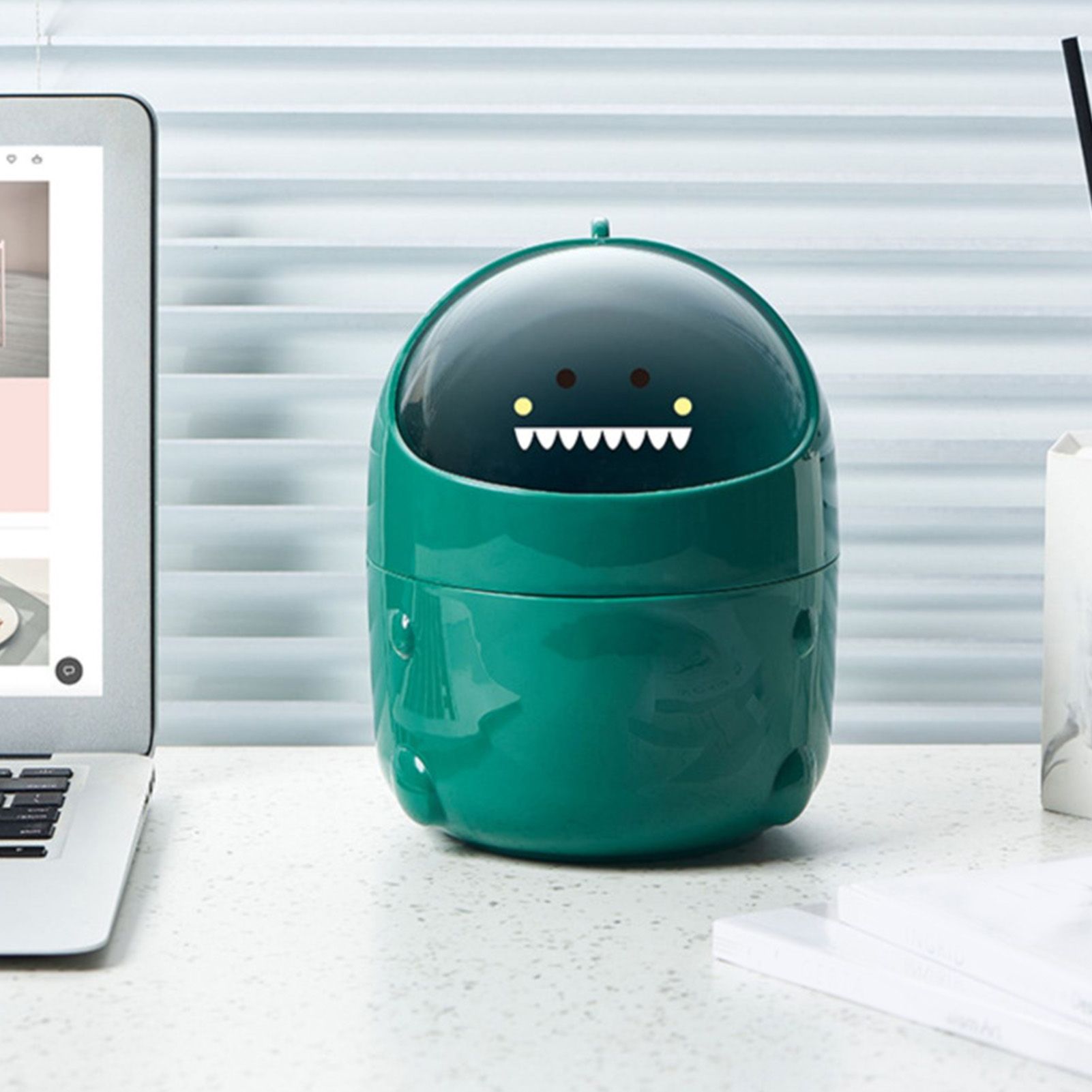 Desktop Trash Can Plastic with Lid Mini Small Cute Shaped for Dining Table view 5