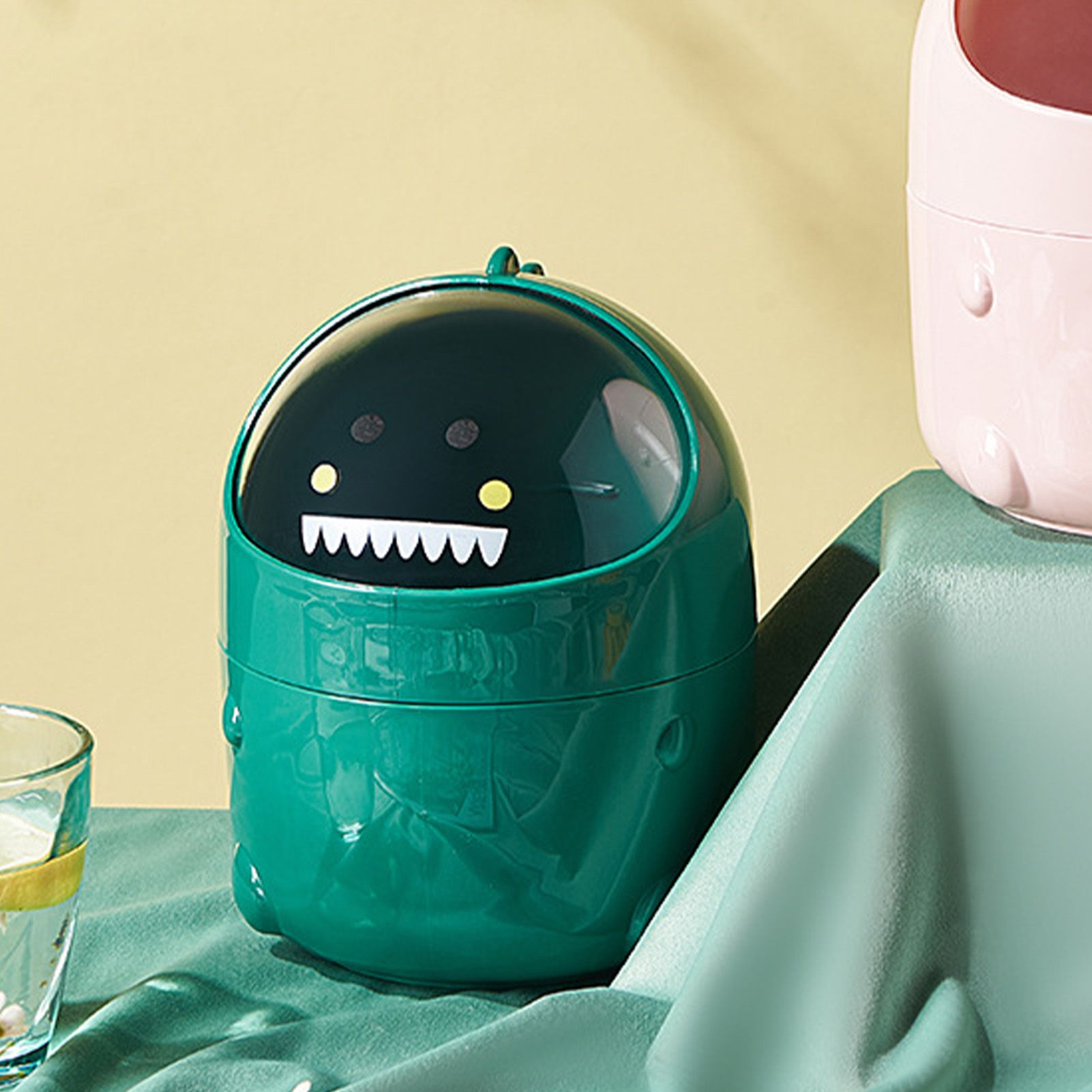 Desktop Trash Can Plastic with Lid Mini Small Cute Shaped for Dining Table view 6