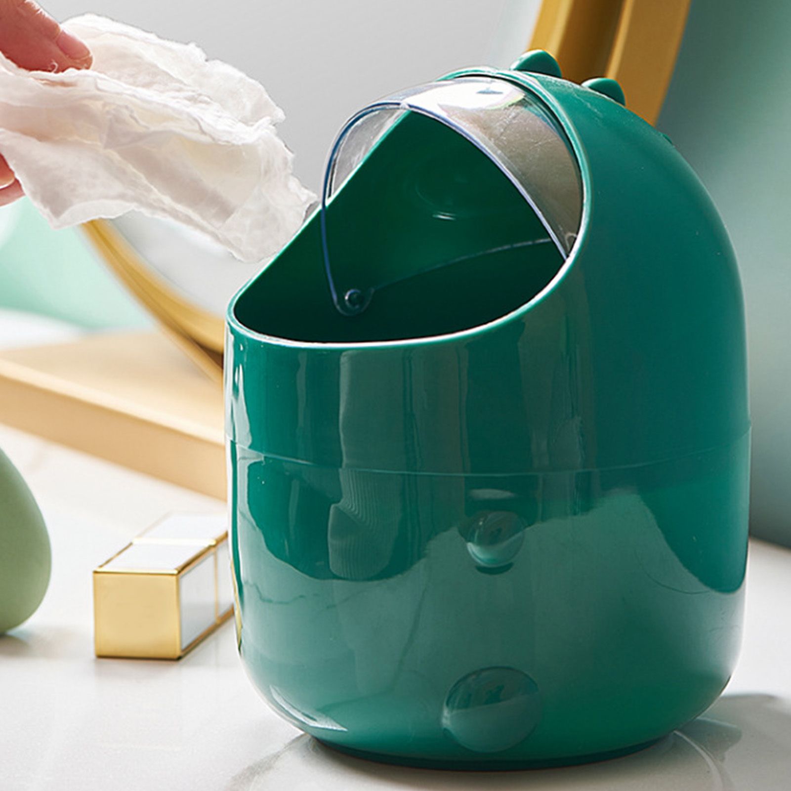 Desktop Trash Can Plastic with Lid Mini Small Cute Shaped for Dining Table view 11