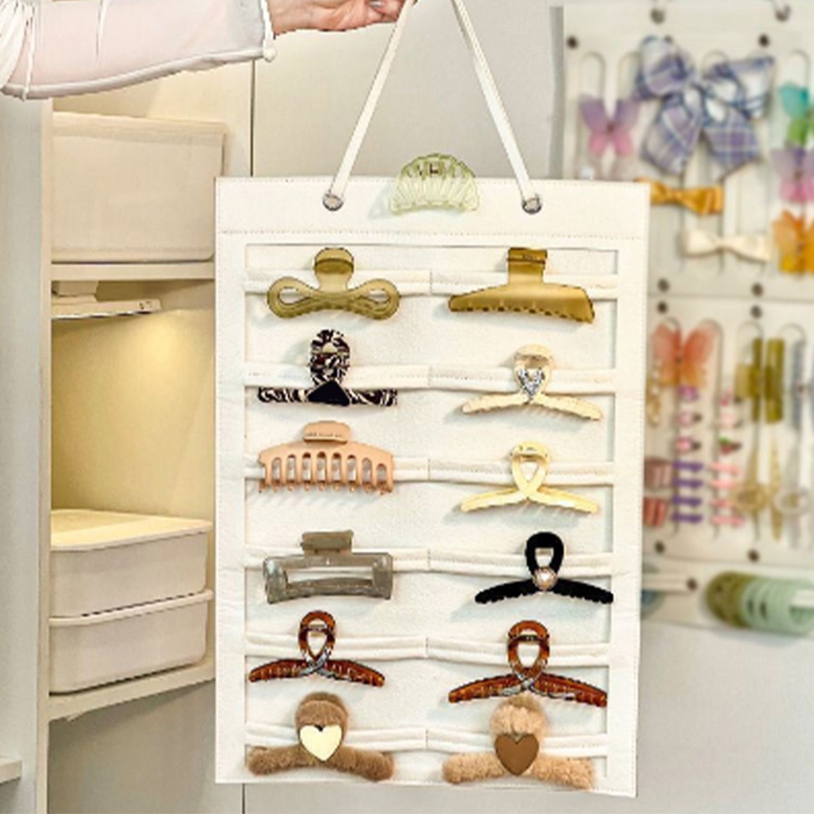 Wall Hanging Storage Bag Kids Hairpin Claw Holder Felt Display Organizer for view 10