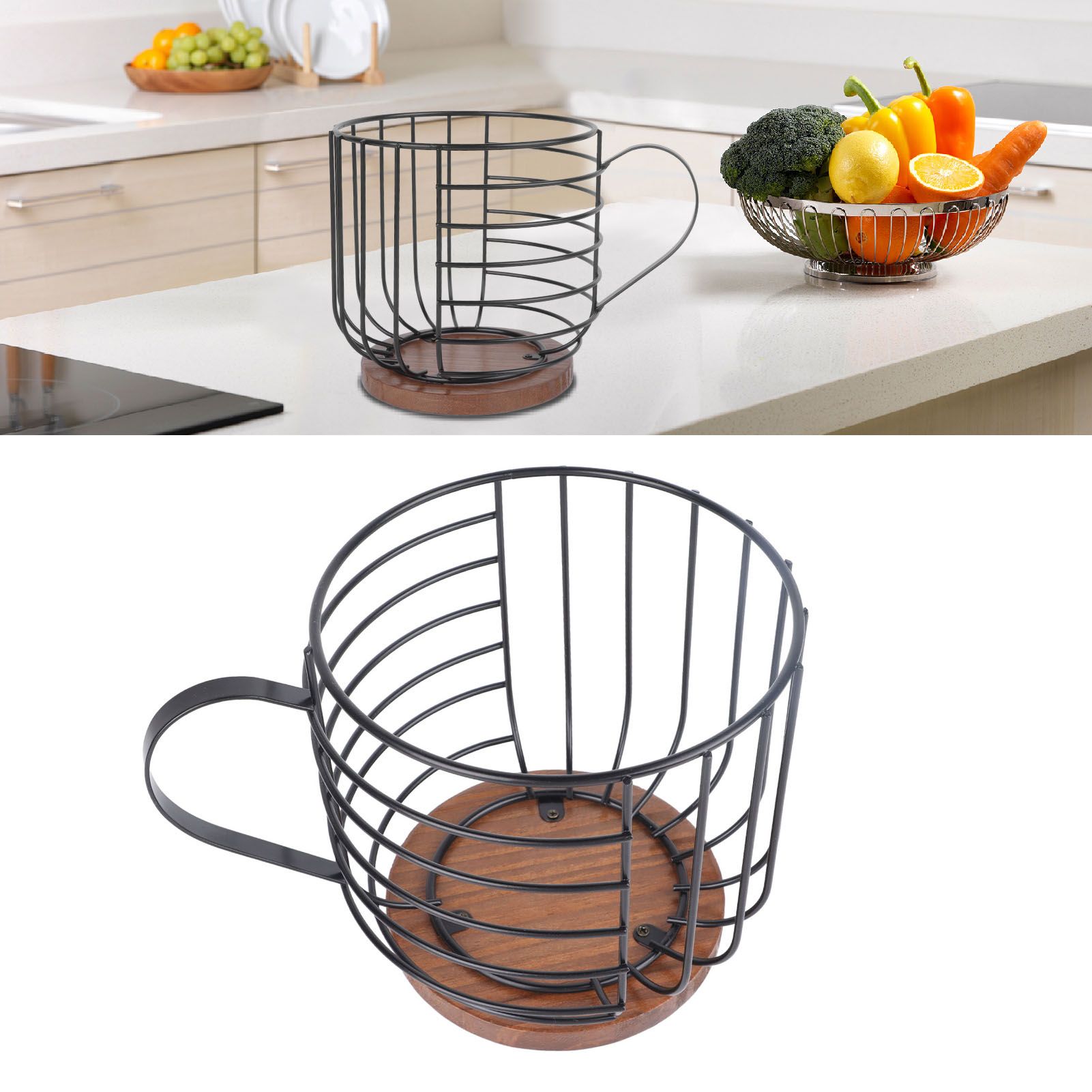 Coffee Capsule Storage Basket Cup Shape Black Iron and Pine Coffee Pod Holder view 11