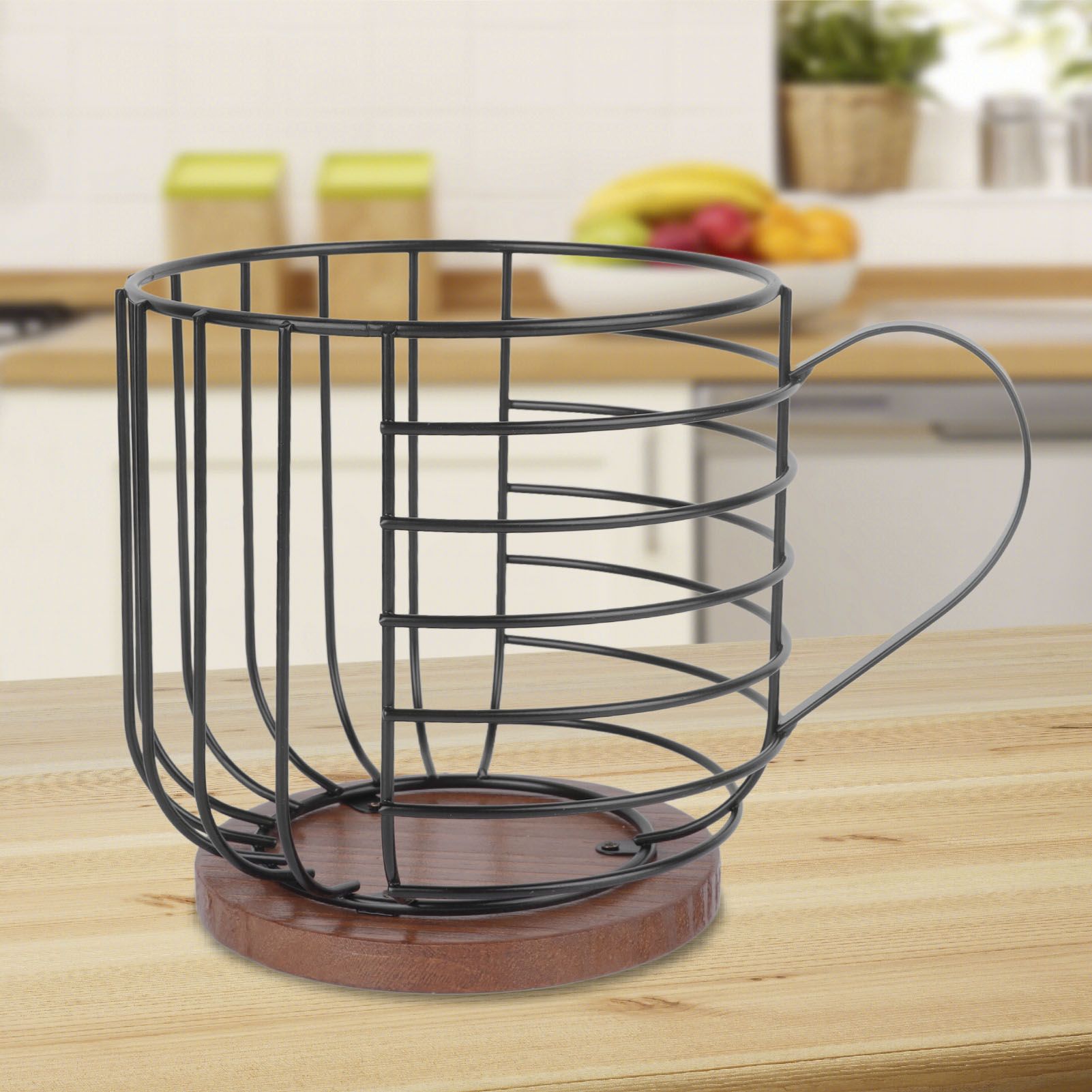 Coffee Capsule Storage Basket Cup Shape Black Iron and Pine Coffee Pod Holder view 12