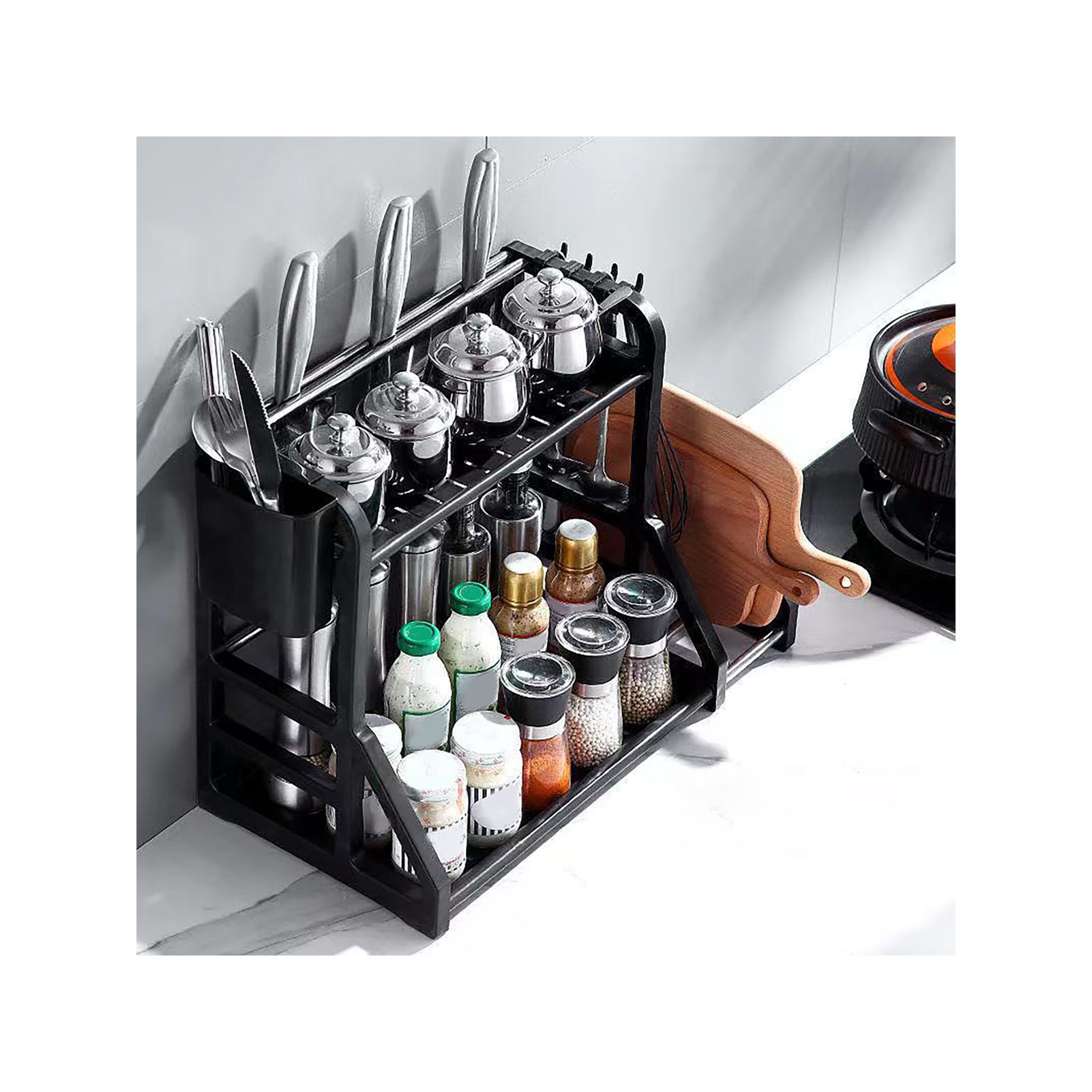 Kitchen Storage Rack Moveable Corner Shelf Spice Rack Double Layers view 3