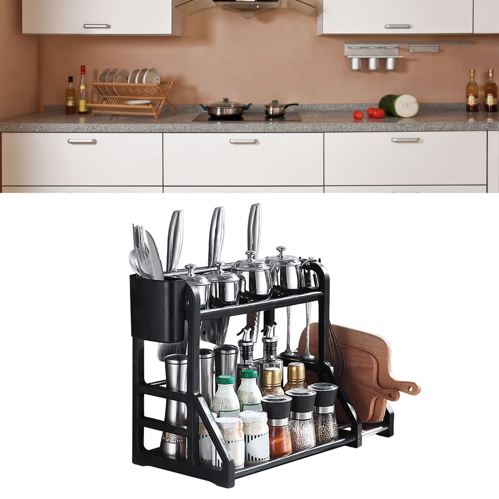 Kitchen Storage Rack Moveable Corner Shelf Spice Rack Double Layers view 5