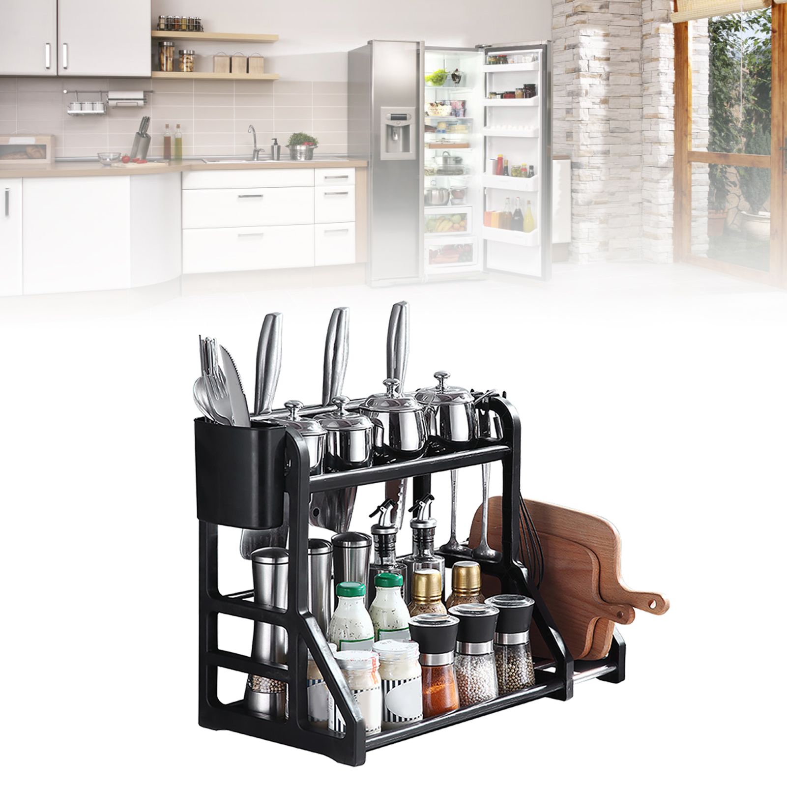 Kitchen Storage Rack Moveable Corner Shelf Spice Rack Double Layers view 6