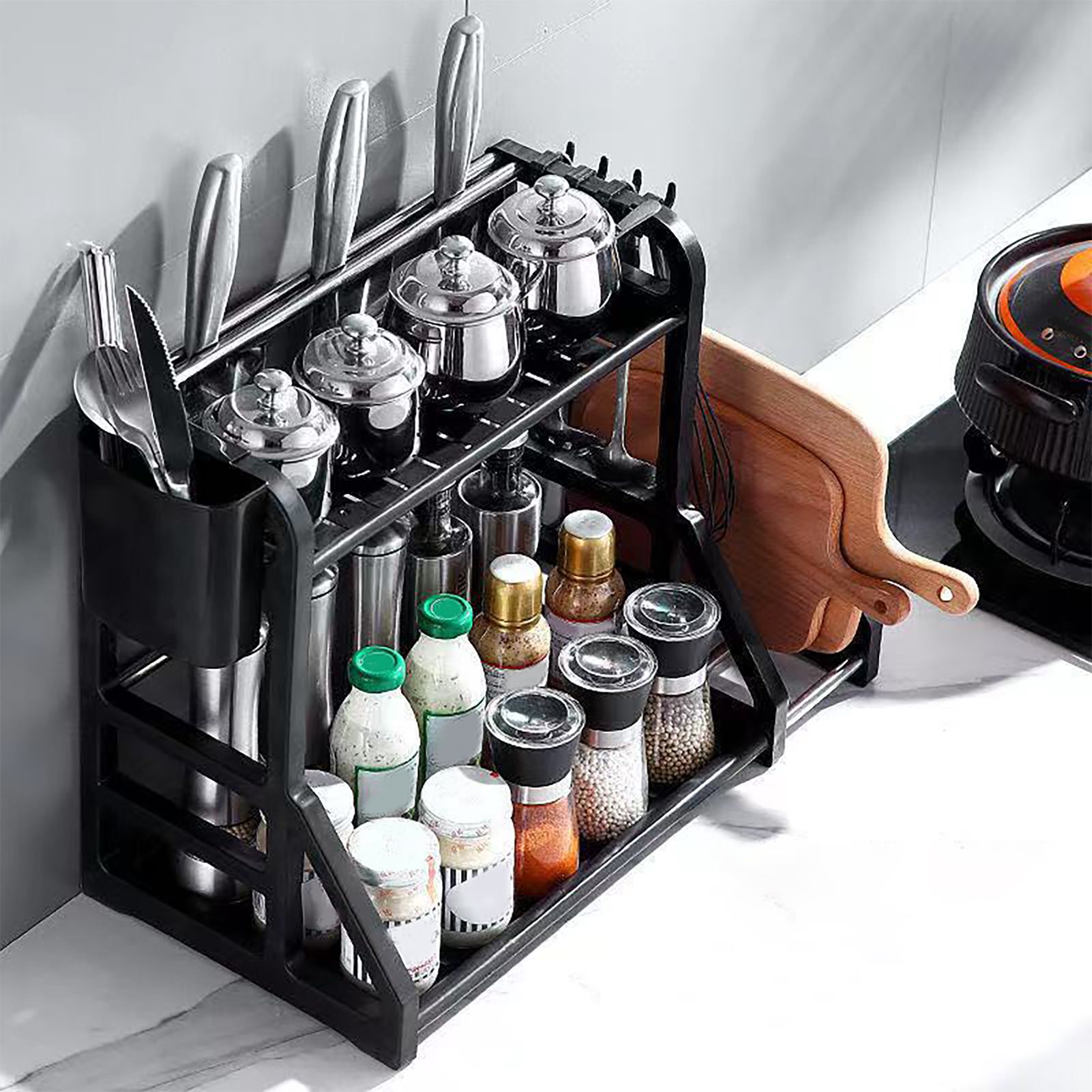 Kitchen Storage Rack Moveable Corner Shelf Spice Rack Double Layers view 10