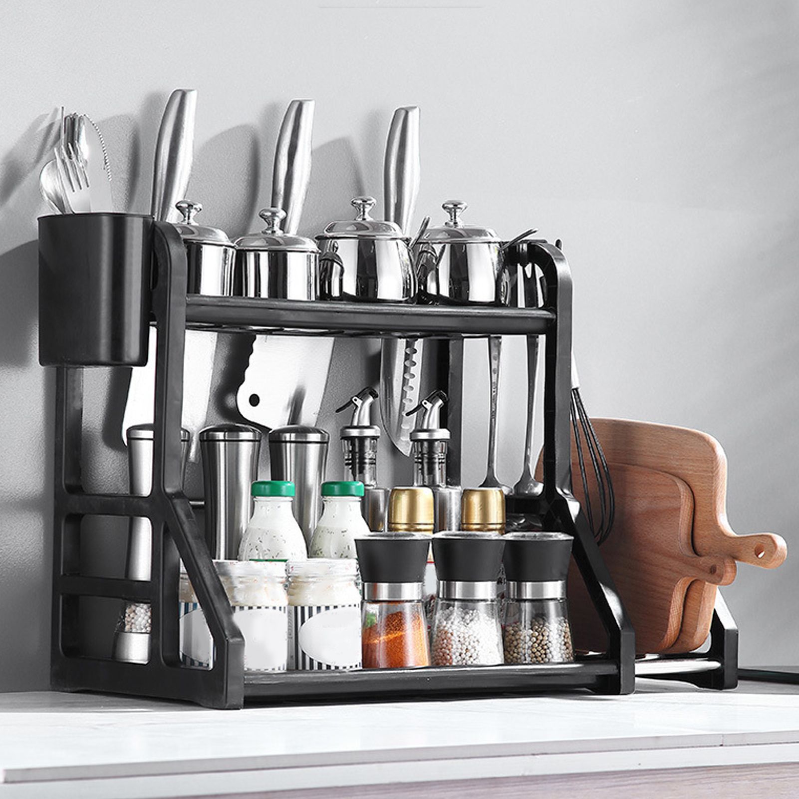Kitchen Storage Rack Moveable Corner Shelf Spice Rack Double Layers view 11