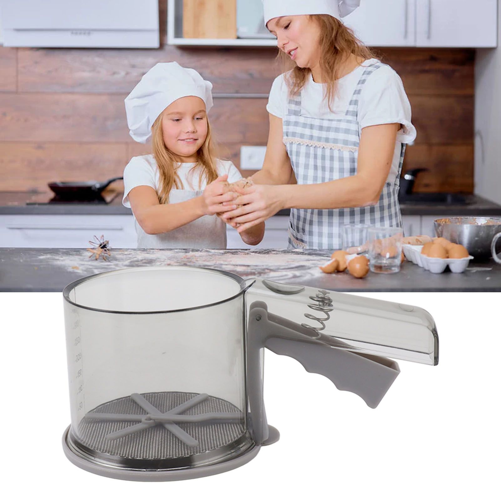 Flour Sifter Sieve PP Transparent Adjustable Fine Mesh One Hand Operation view 11