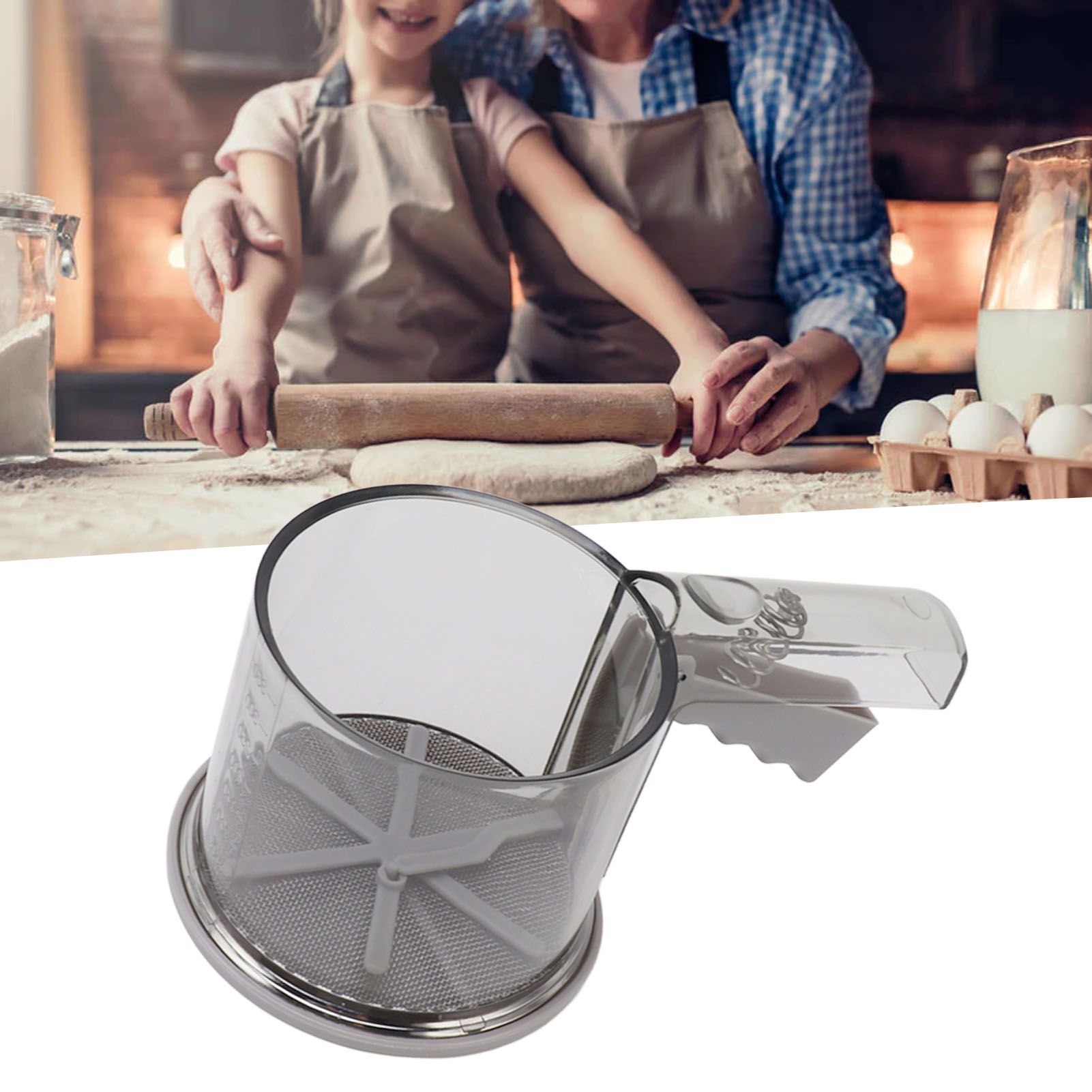 Flour Sifter Sieve PP Transparent Adjustable Fine Mesh One Hand Operation view 12
