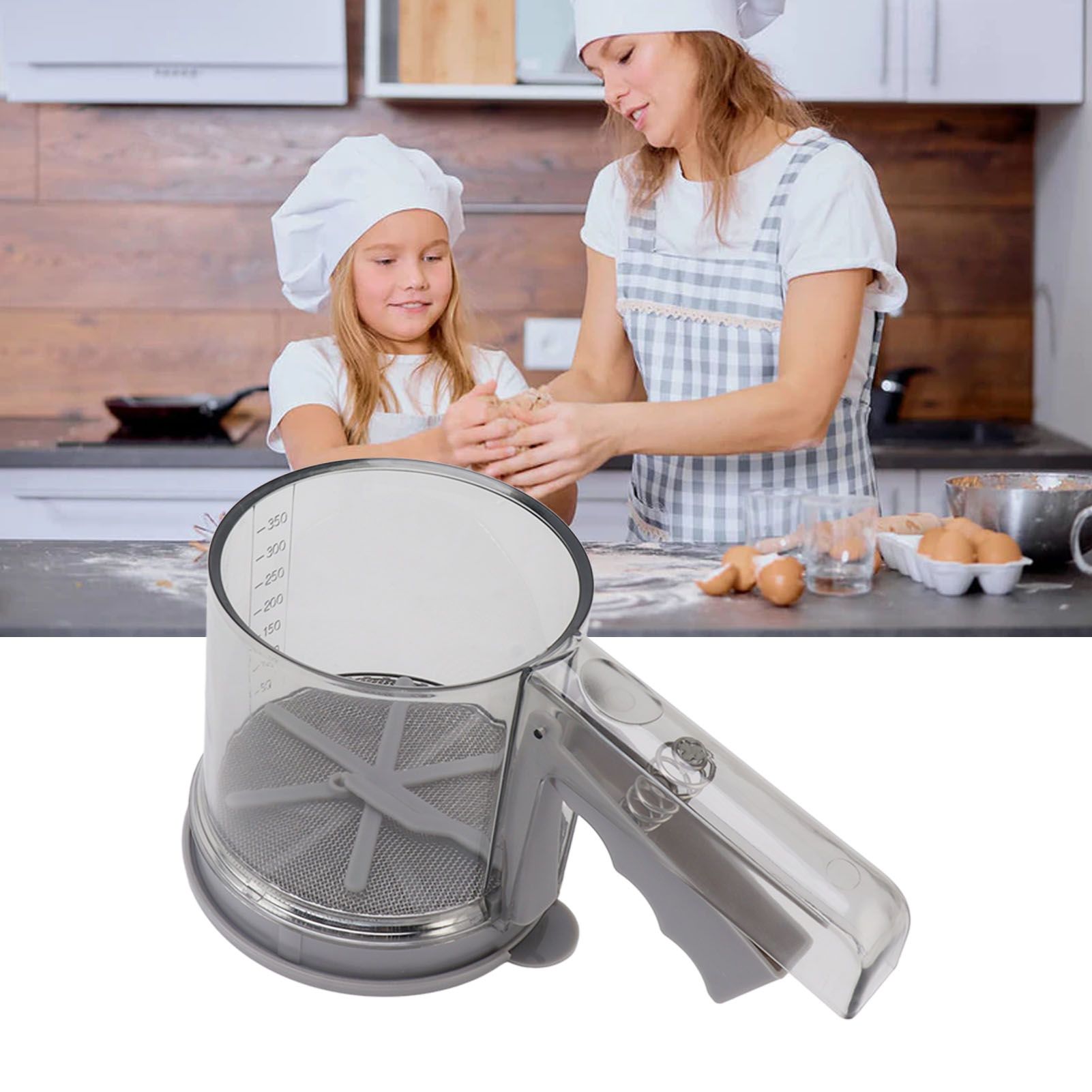 Flour Sifter Sieve PP Transparent Adjustable Fine Mesh One Hand Operation view 11