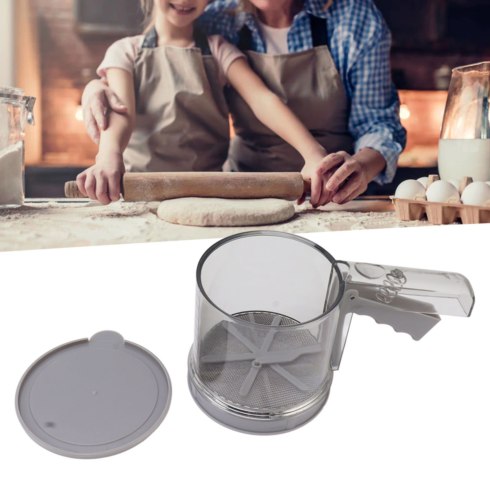 Flour Sifter Sieve PP Transparent Adjustable Fine Mesh One Hand Operation view 12
