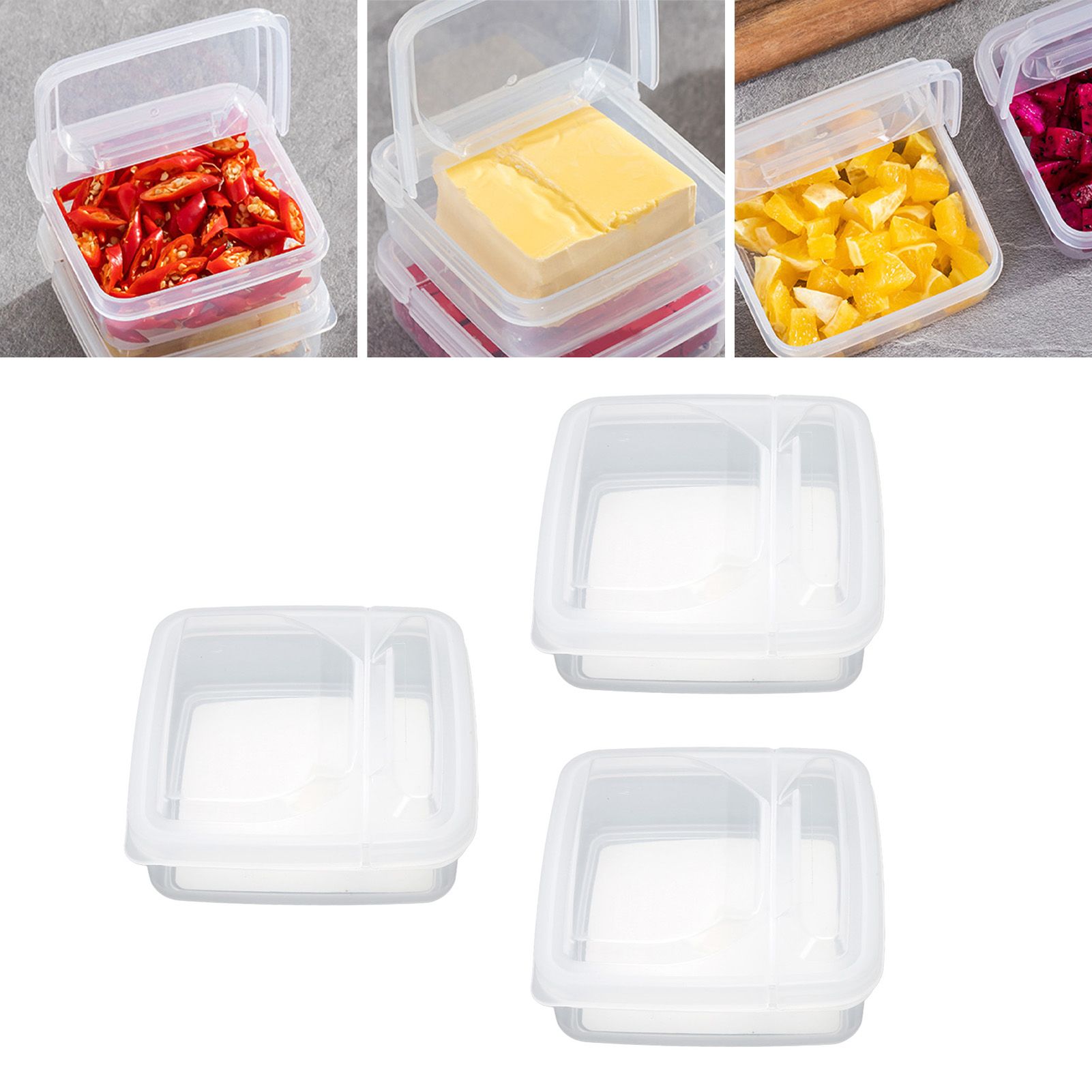 3Pcs Flip Lid Cheese Container Transparent Clear PP Food Storage Box Case for view 11