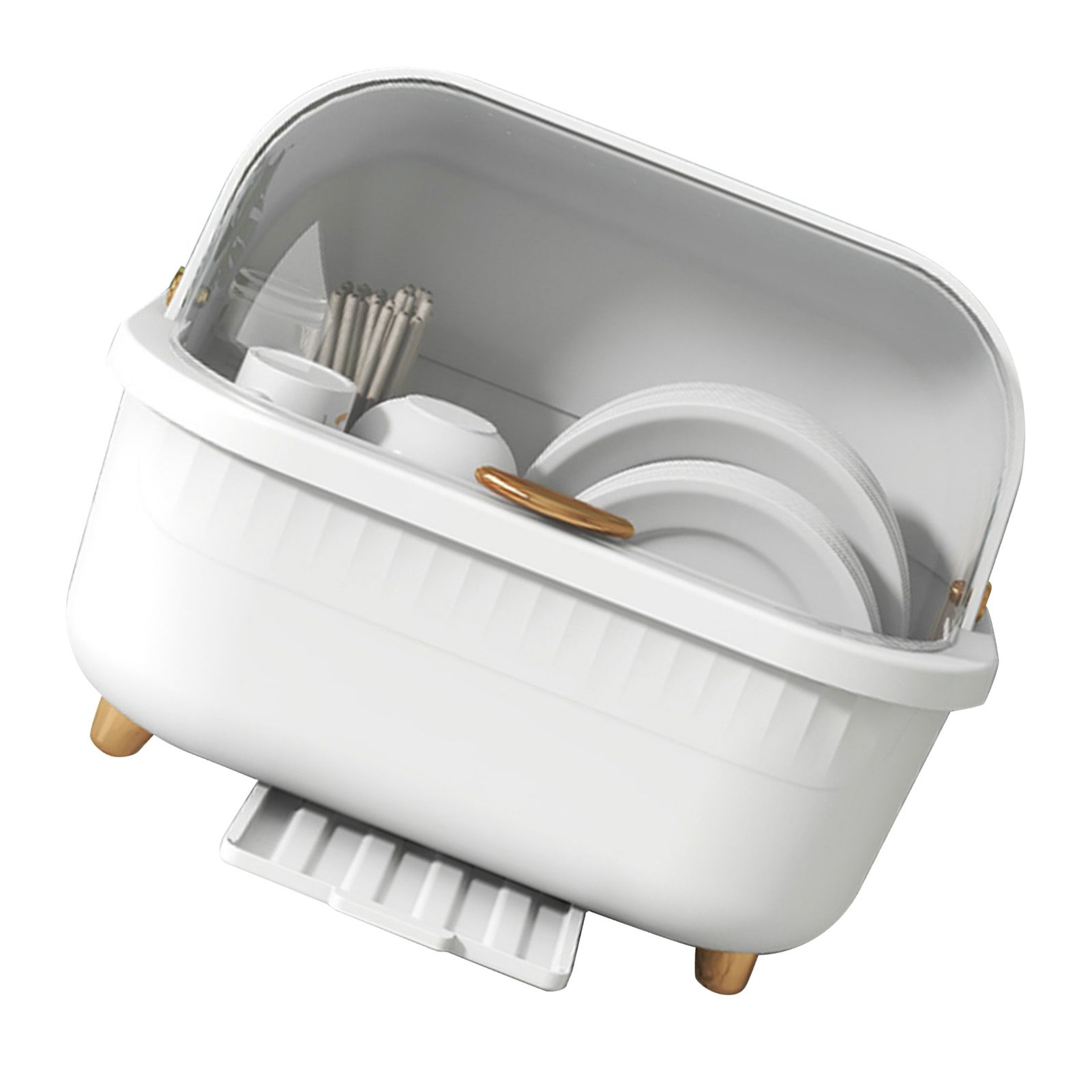 Dish Drying Box Multifunctional Space Saving Dish Drainer with Lid Cover for view 2