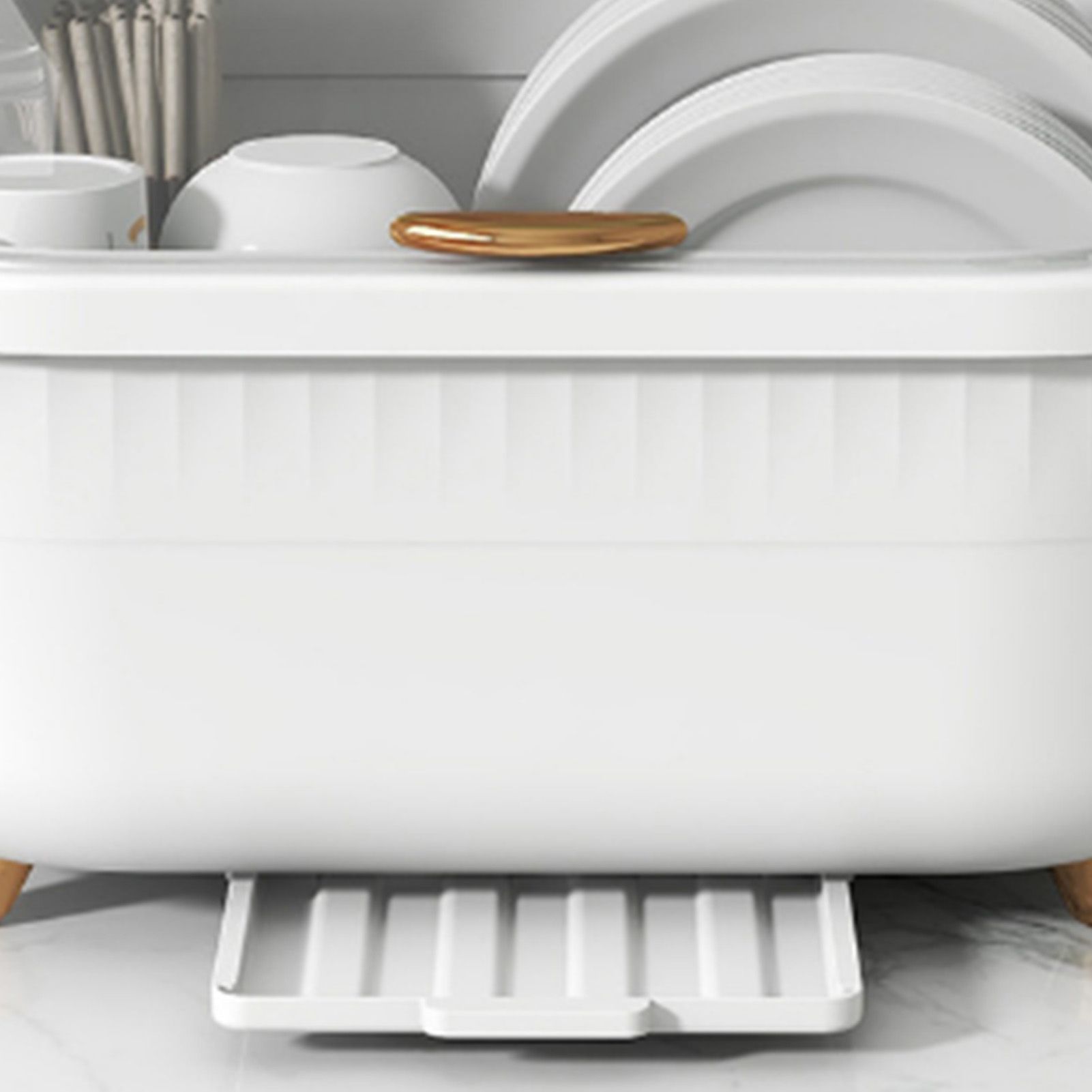 Dish Drying Box Multifunctional Space Saving Dish Drainer with Lid Cover for view 7