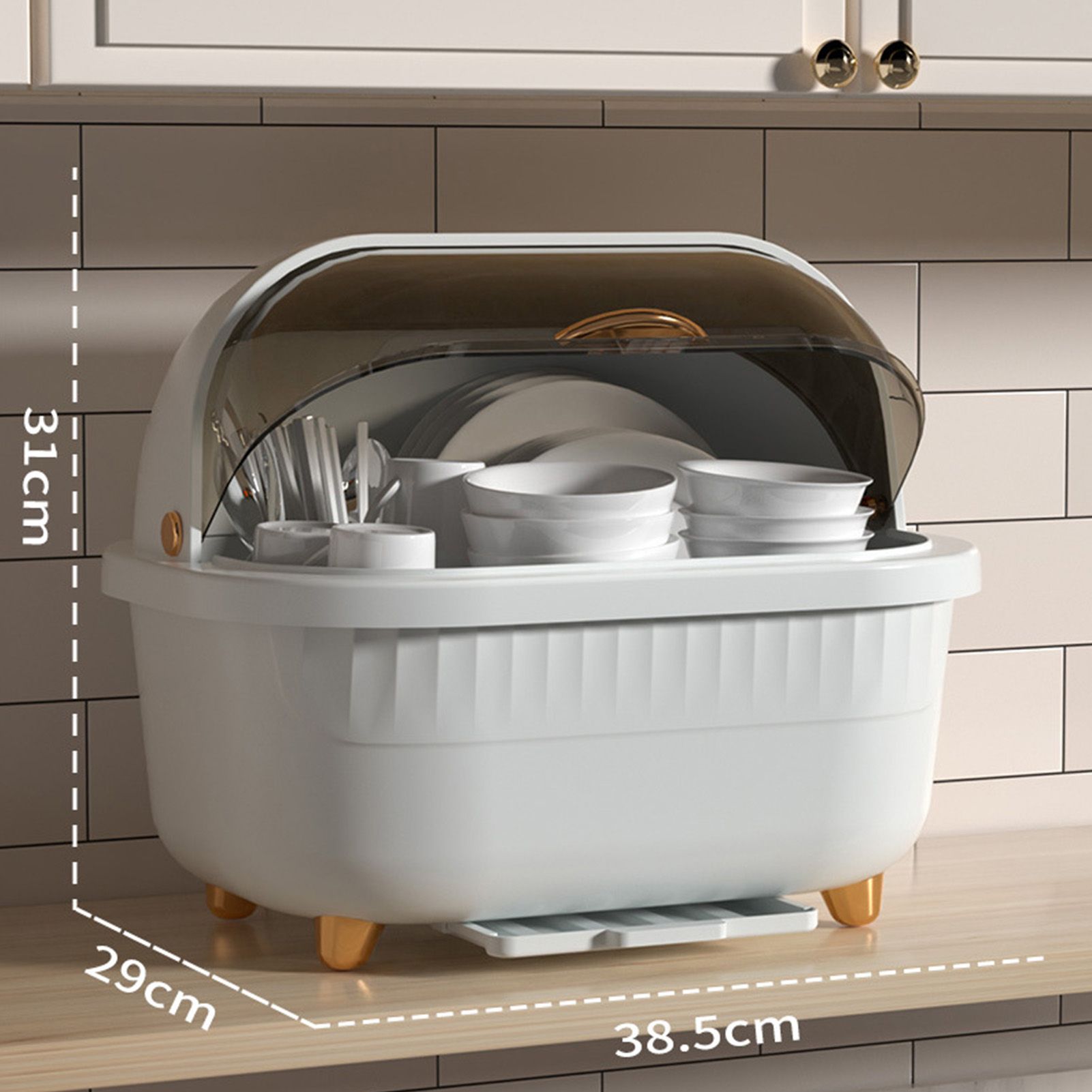 Dish Drying Box Multifunctional Space Saving Dish Drainer with Lid Cover for view 12