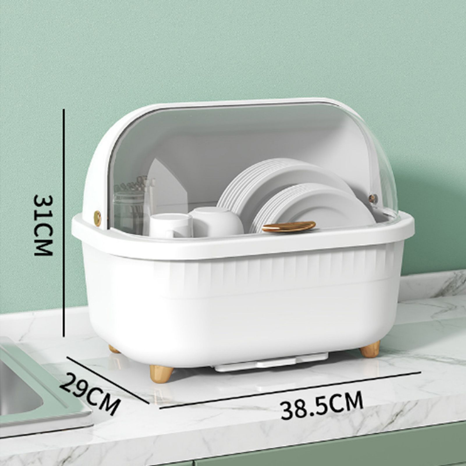 Dish Drying Box Multifunctional Space Saving Dish Drainer with Lid Cover for view 13