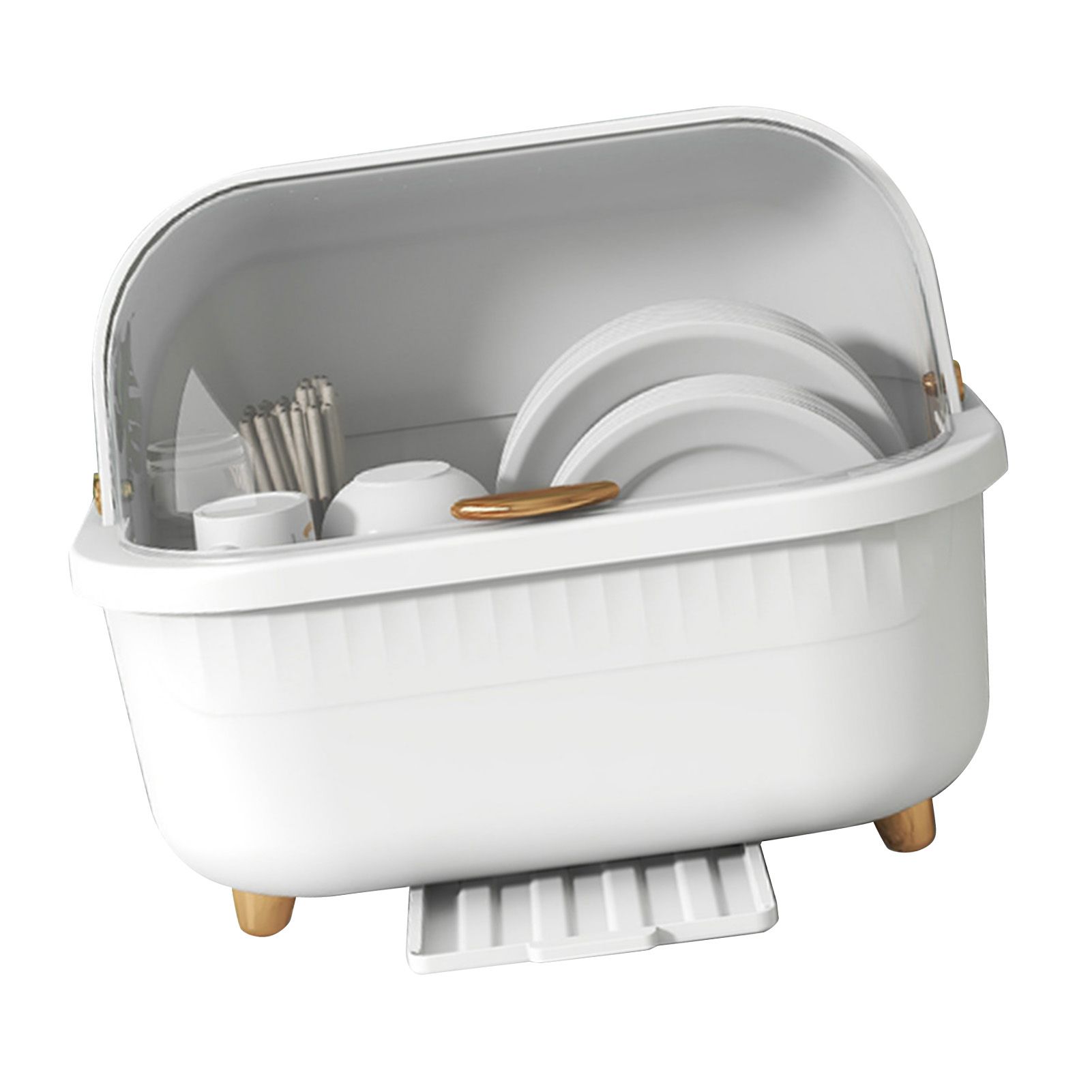 Dish Drying Box Multifunctional Space Saving Dish Drainer with Lid Cover for view 4